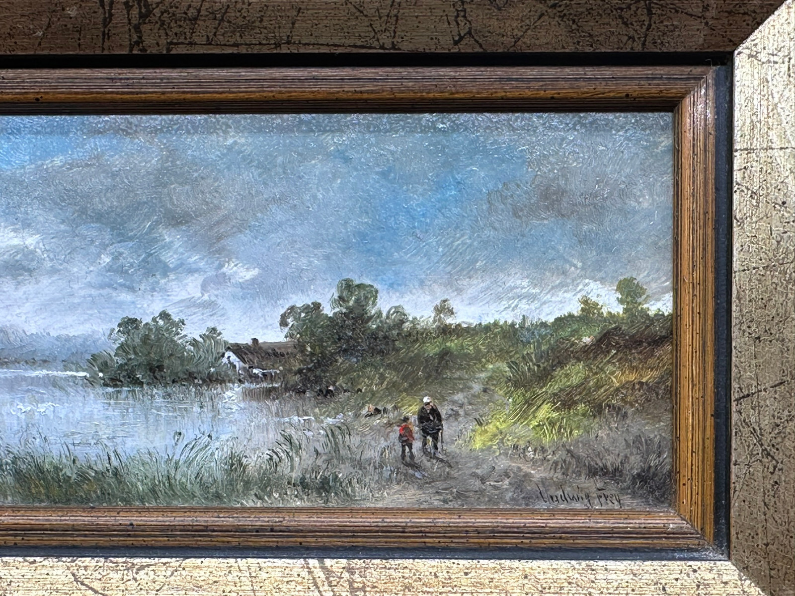 ÖLGEMÄLDE PRUNKRAHMEN PERSONEN AM SEE LANDSCHAFT IM OSTALGÄU LUDWIG FREY – Bild 5
