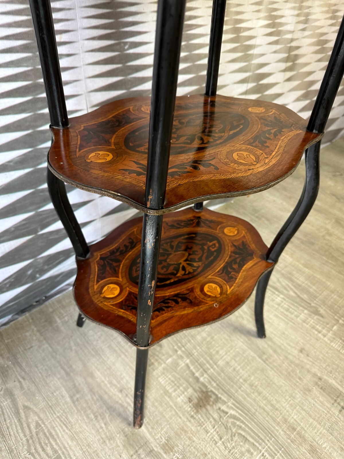 ANTIKE ETAGERE BEISTELLTISCH UM 1880 NAPOLEON III INTARSIEN MESSING BESCHLAG – Bild 5