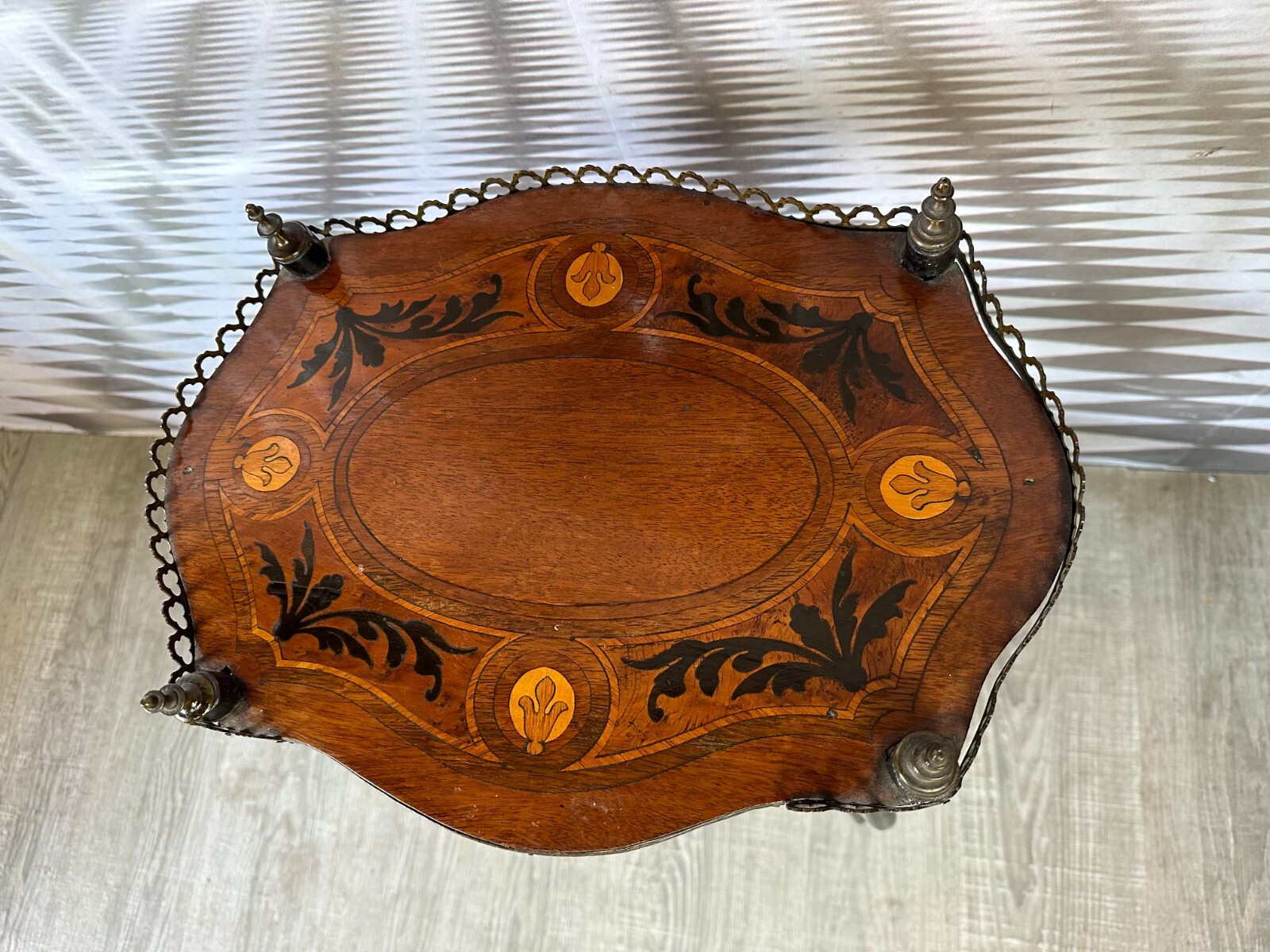 ANTIKE ETAGERE BEISTELLTISCH UM 1880 NAPOLEON III INTARSIEN MESSING BESCHLAG – Bild 7