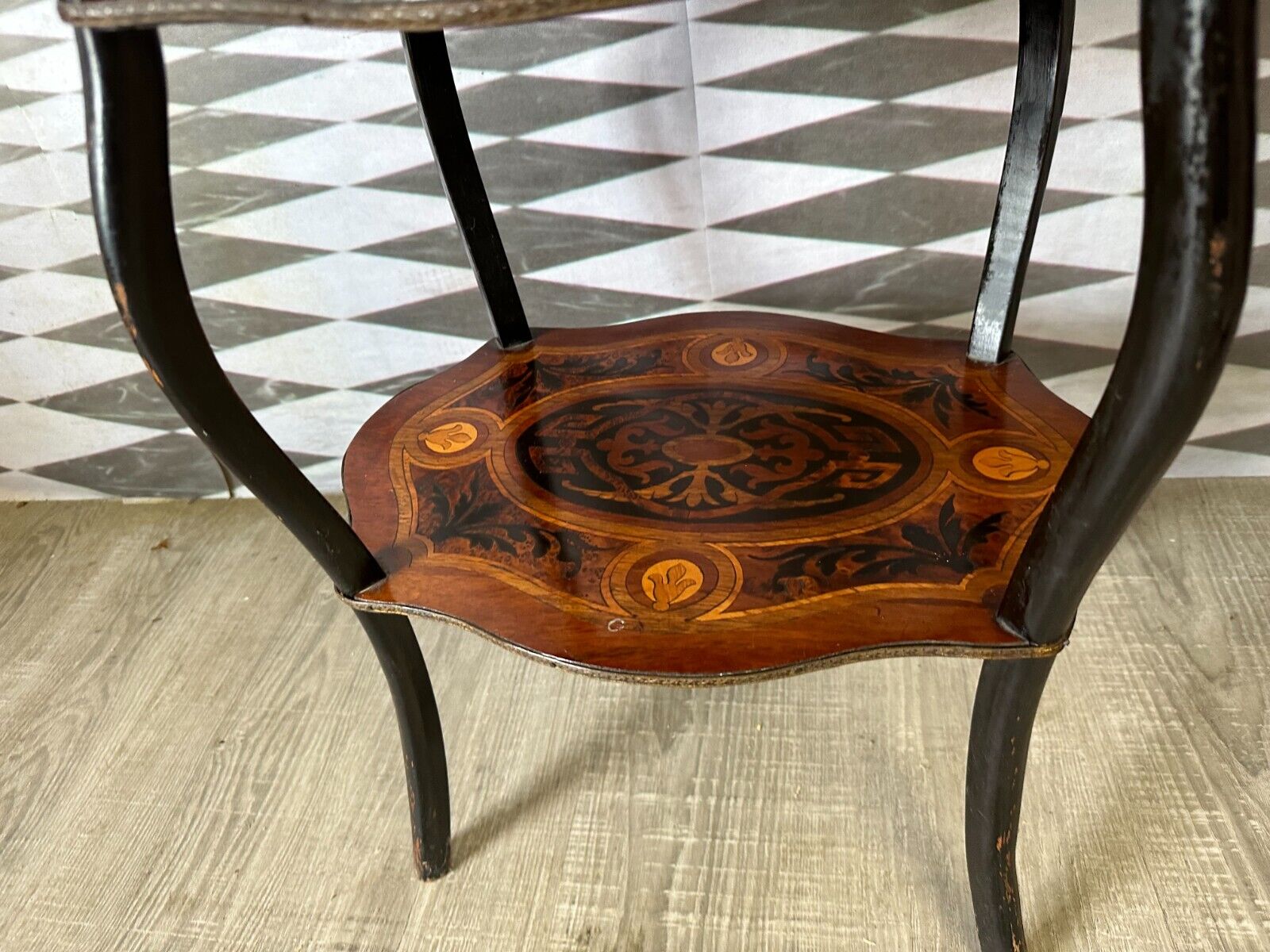 ANTIKE ETAGERE BEISTELLTISCH UM 1880 NAPOLEON III INTARSIEN MESSING BESCHLAG – Bild 9