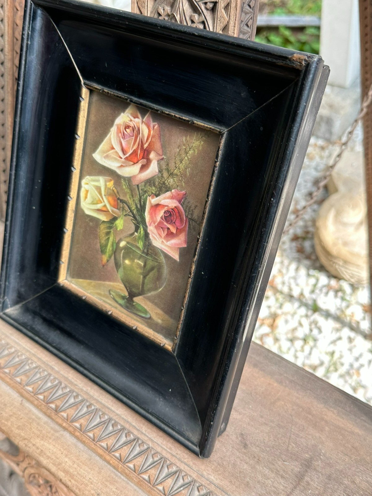 ANTIKER RAHMEN KLAVIERLACKRAHMEN SCHWARZ 21,5x25cm FALZ 13x16,7cm – Bild 3