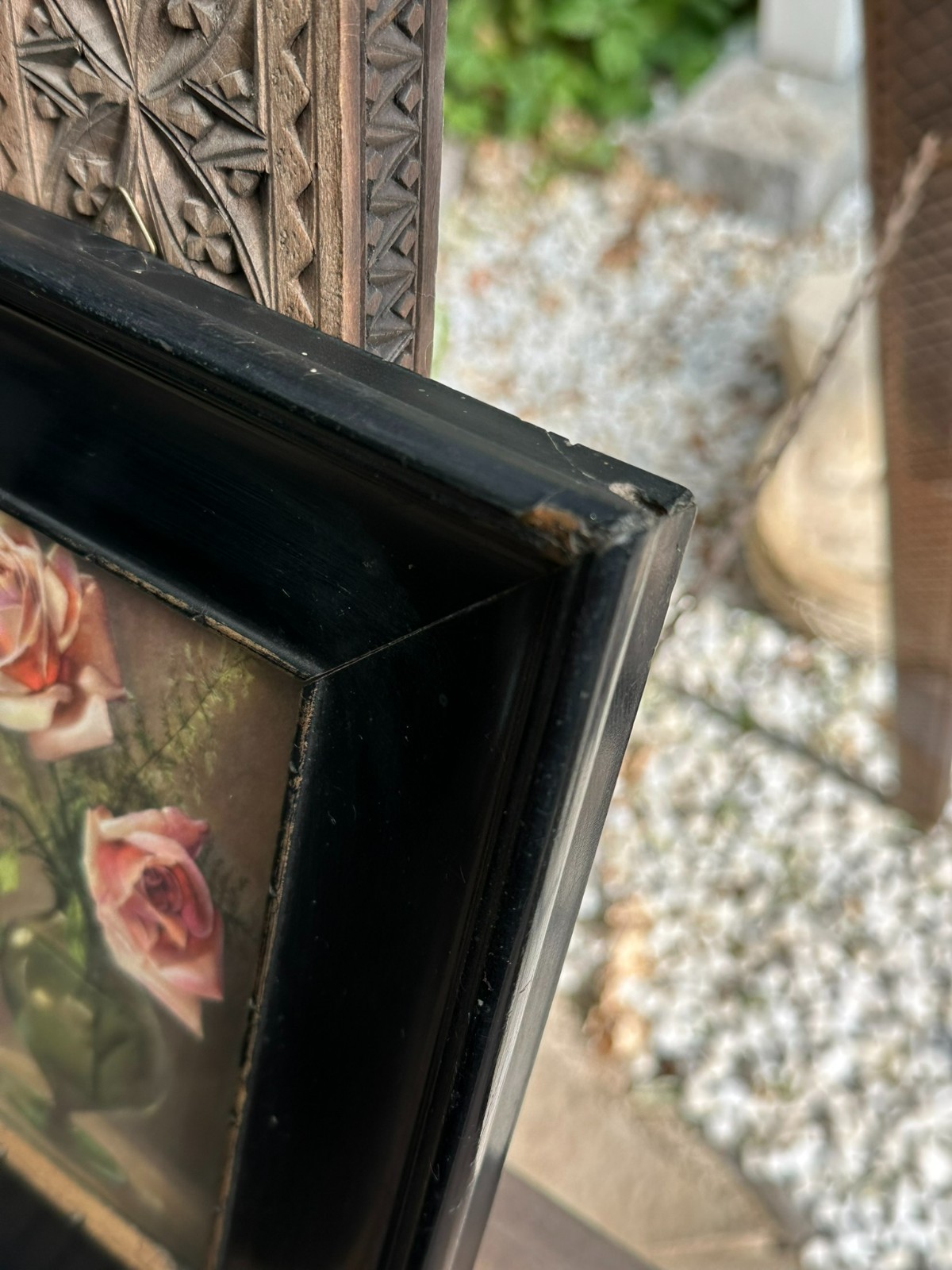 ANTIKER RAHMEN KLAVIERLACKRAHMEN SCHWARZ 21,5x25cm FALZ 13x16,7cm – Bild 4