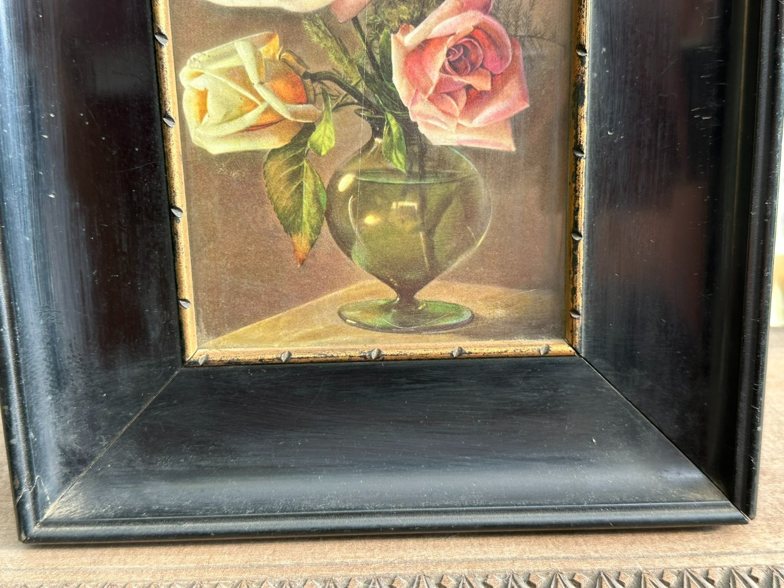 ANTIKER RAHMEN KLAVIERLACKRAHMEN SCHWARZ 21,5x25cm FALZ 13x16,7cm – Bild 7