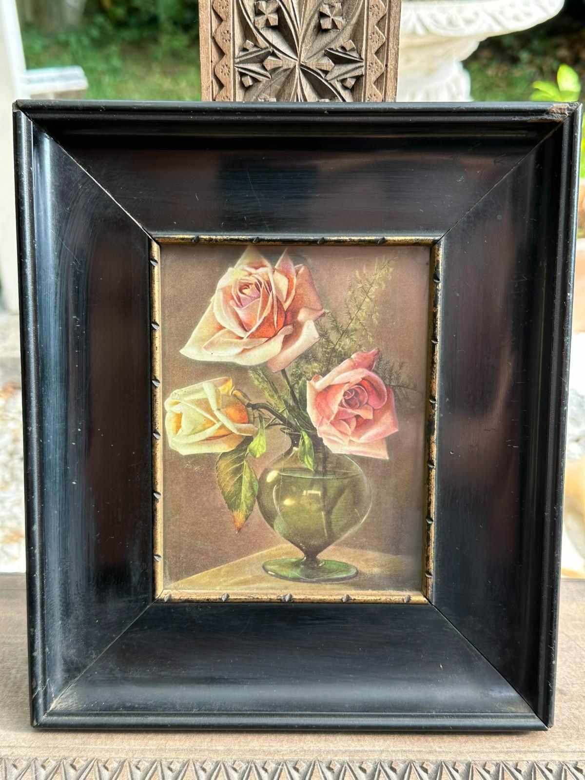 ANTIKER RAHMEN KLAVIERLACKRAHMEN SCHWARZ 21,5x25cm FALZ 13x16,7cm