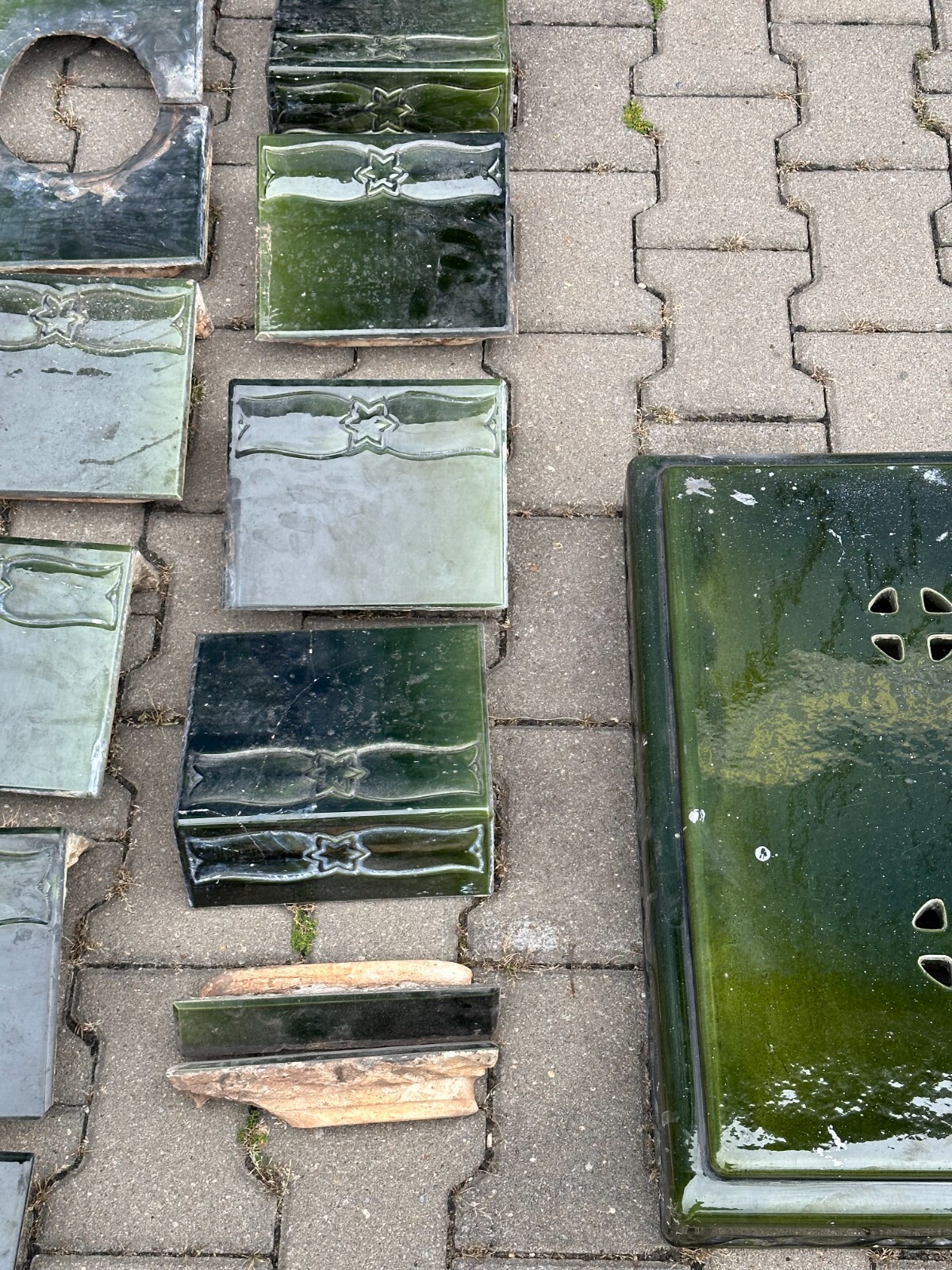 ANTIKER KACHELOFEN JUGENDSTIL OFEN UM 1920 KERAMIK GRÜN GLASIERT – Bild 11