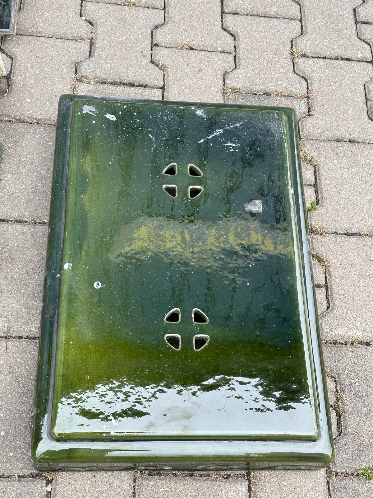 ANTIKER KACHELOFEN JUGENDSTIL OFEN UM 1920 KERAMIK GRÜN GLASIERT – Bild 12