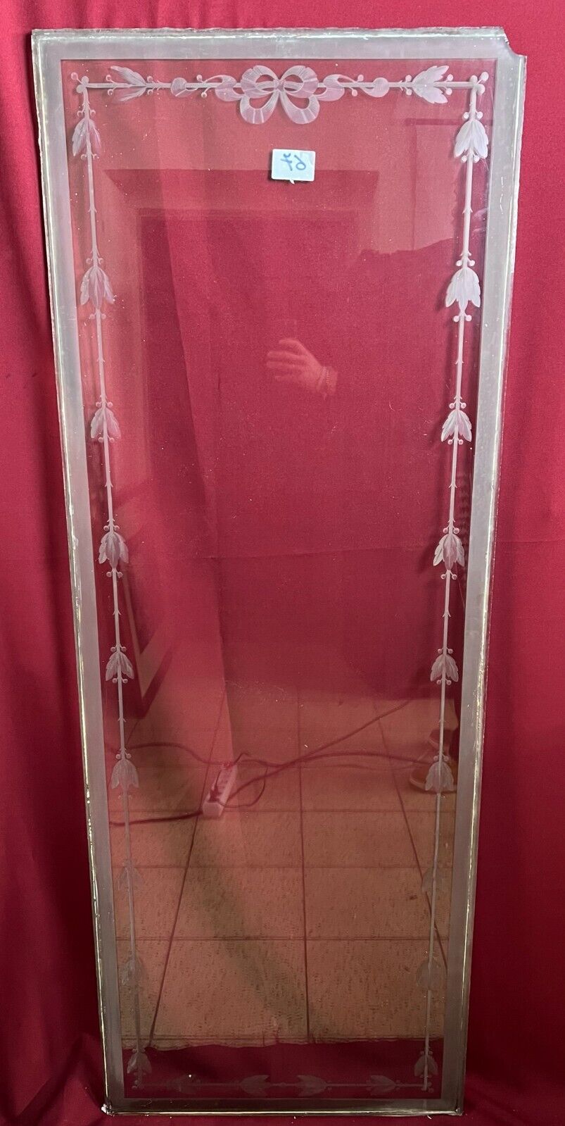 ANTIKE GLASSCHEIBE JUGENDSTIL ORIGINAL UM 1910 GIRLANDEN 60,4x0,9x162,8cm CHIP – Bild 3
