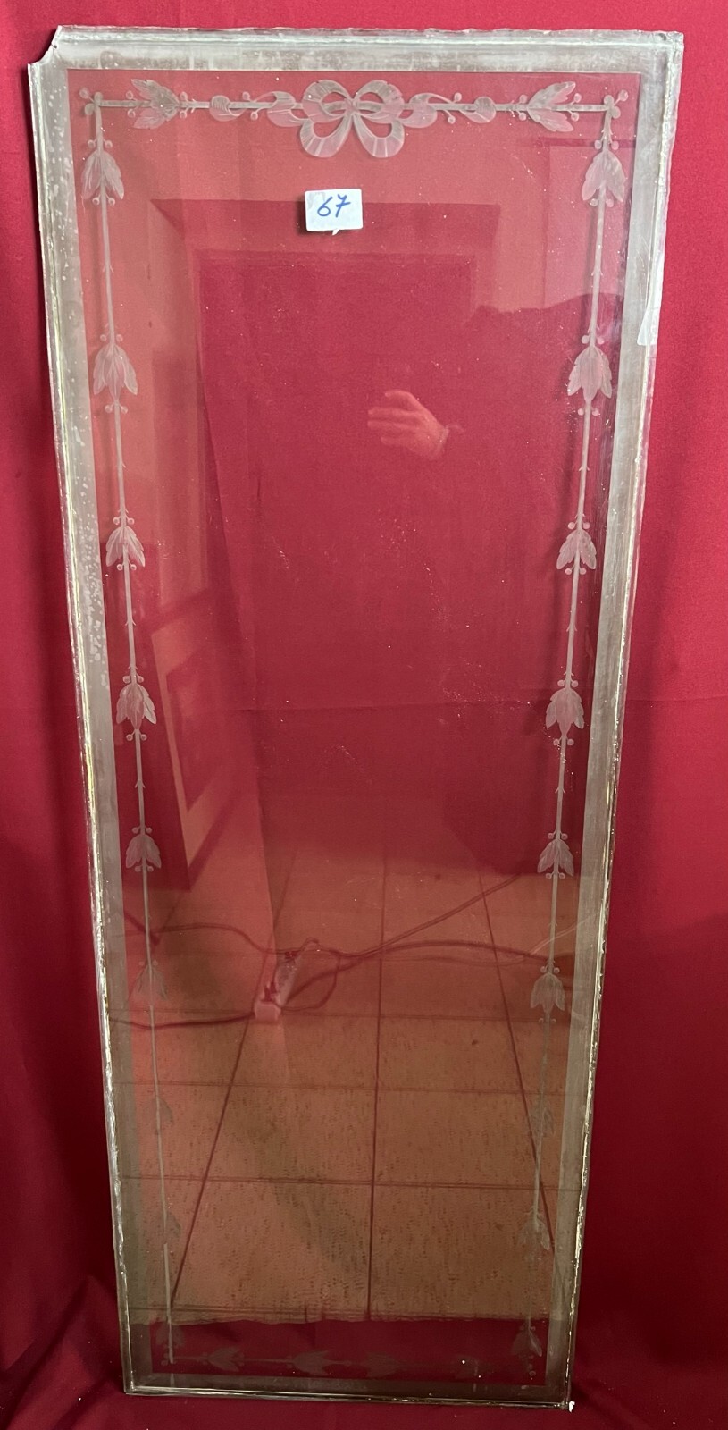 ANTIKE GLASSCHEIBE JUGENDSTIL ORIGINAL UM 1910 GIRLANDEN 60,4x0,9x162,8cm CHIP
