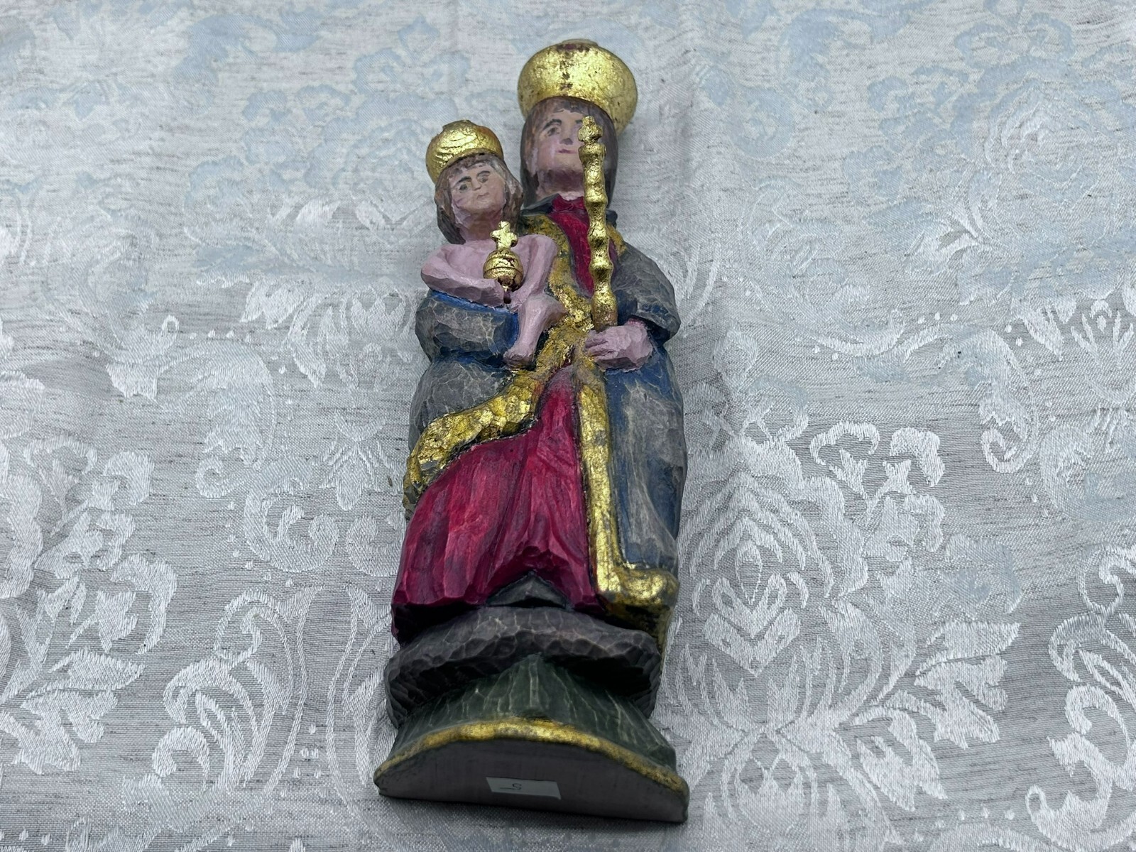 ALTE VINTAGE HEILIGENFIGUR HOLZ GEFASST HEILIGE MARIA JESUS NACH ANTIKEM VORBILD