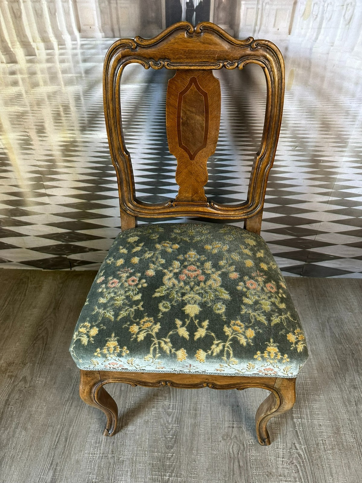 ANTIKER NEO BAROCKSTUHL BAROCK STUHL UM 1880 NUSSBAUM INTARSIEN ITALIEN