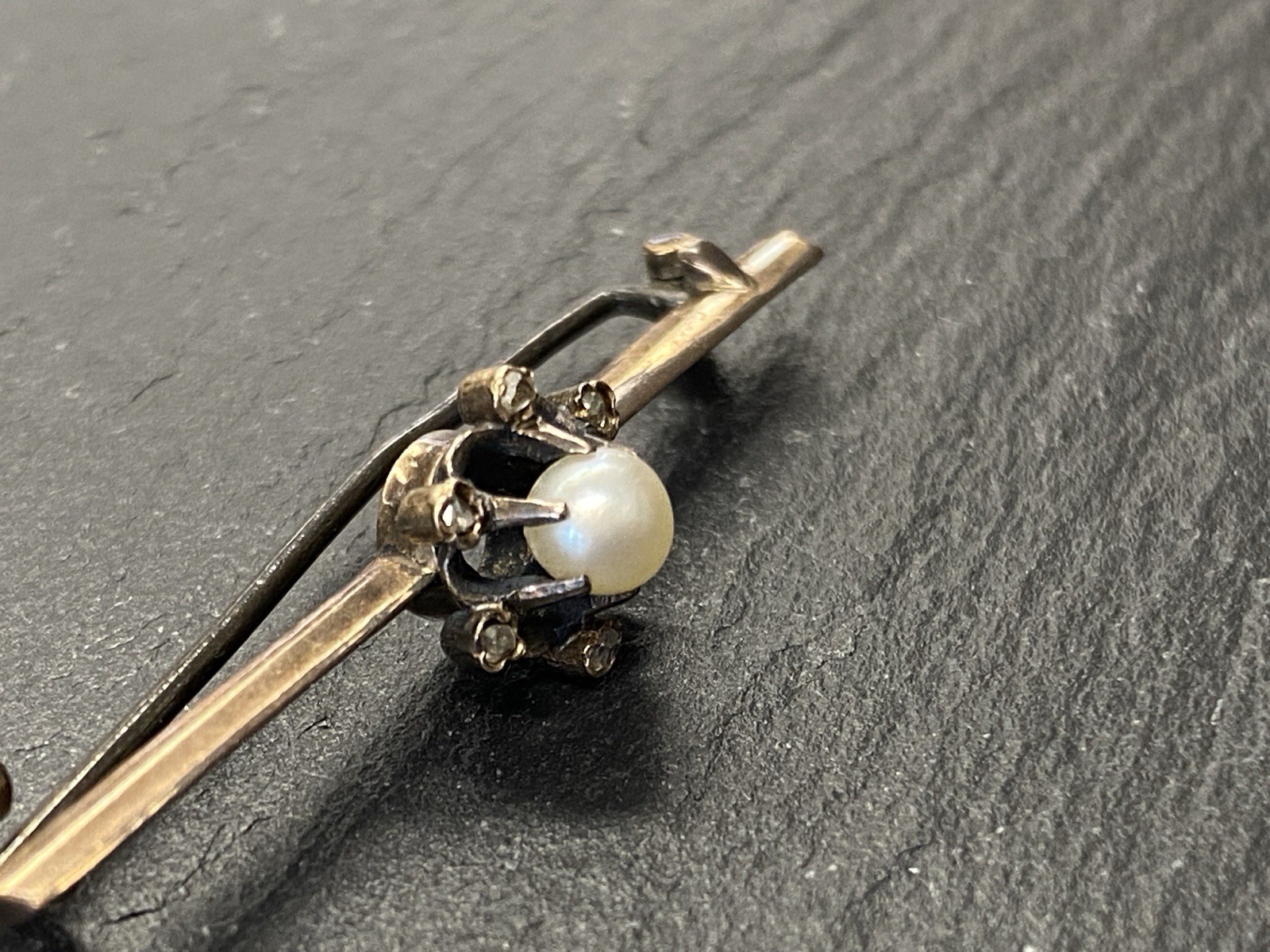ANTIKE JUGENDSTIL BROSCHE GOLD 7K MIT PERLE UND DIAMANTEN – Bild 11