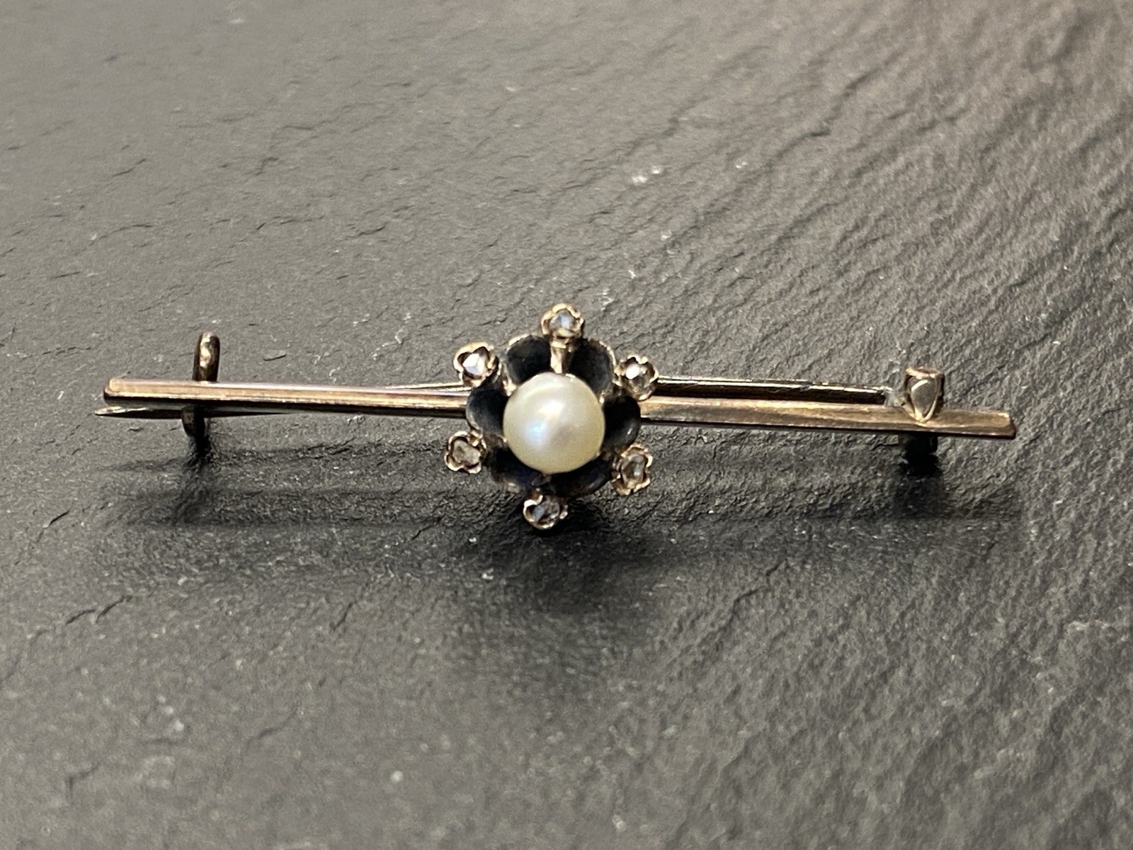 ANTIKE JUGENDSTIL BROSCHE GOLD 7K MIT PERLE UND DIAMANTEN – Bild 3