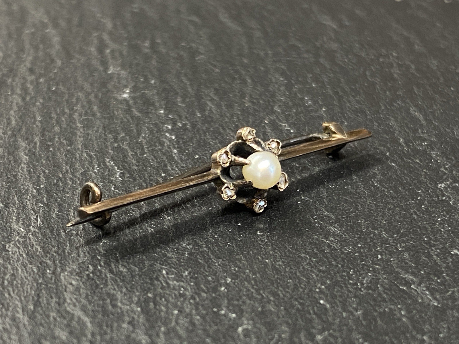 ANTIKE JUGENDSTIL BROSCHE GOLD 7K MIT PERLE UND DIAMANTEN – Bild 4