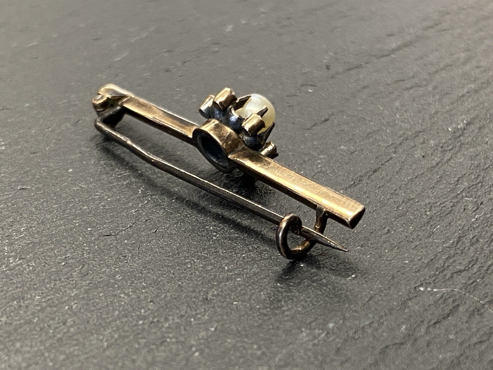 ANTIKE JUGENDSTIL BROSCHE GOLD 7K MIT PERLE UND DIAMANTEN – Bild 5