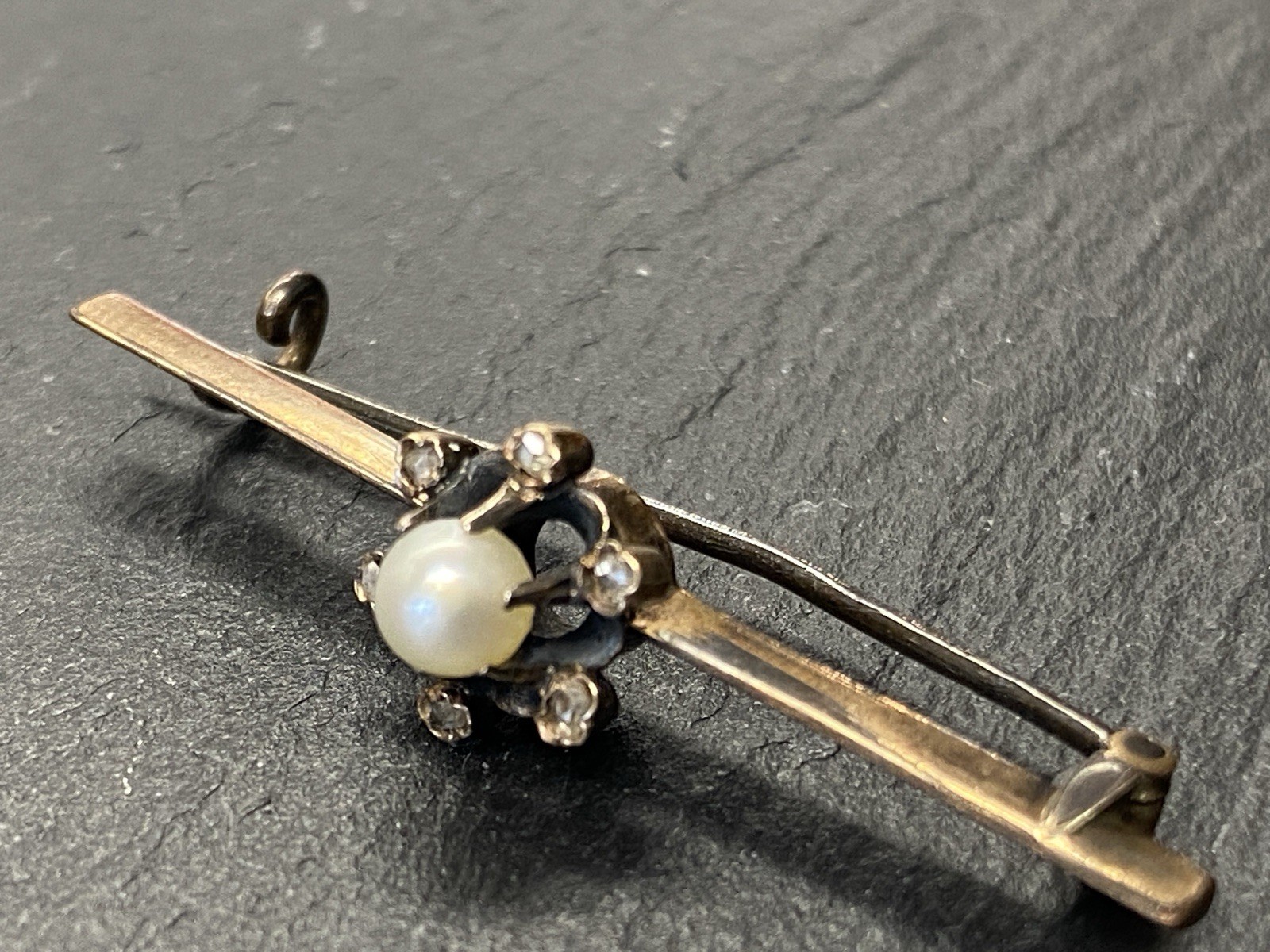 ANTIKE JUGENDSTIL BROSCHE GOLD 7K MIT PERLE UND DIAMANTEN – Bild 6