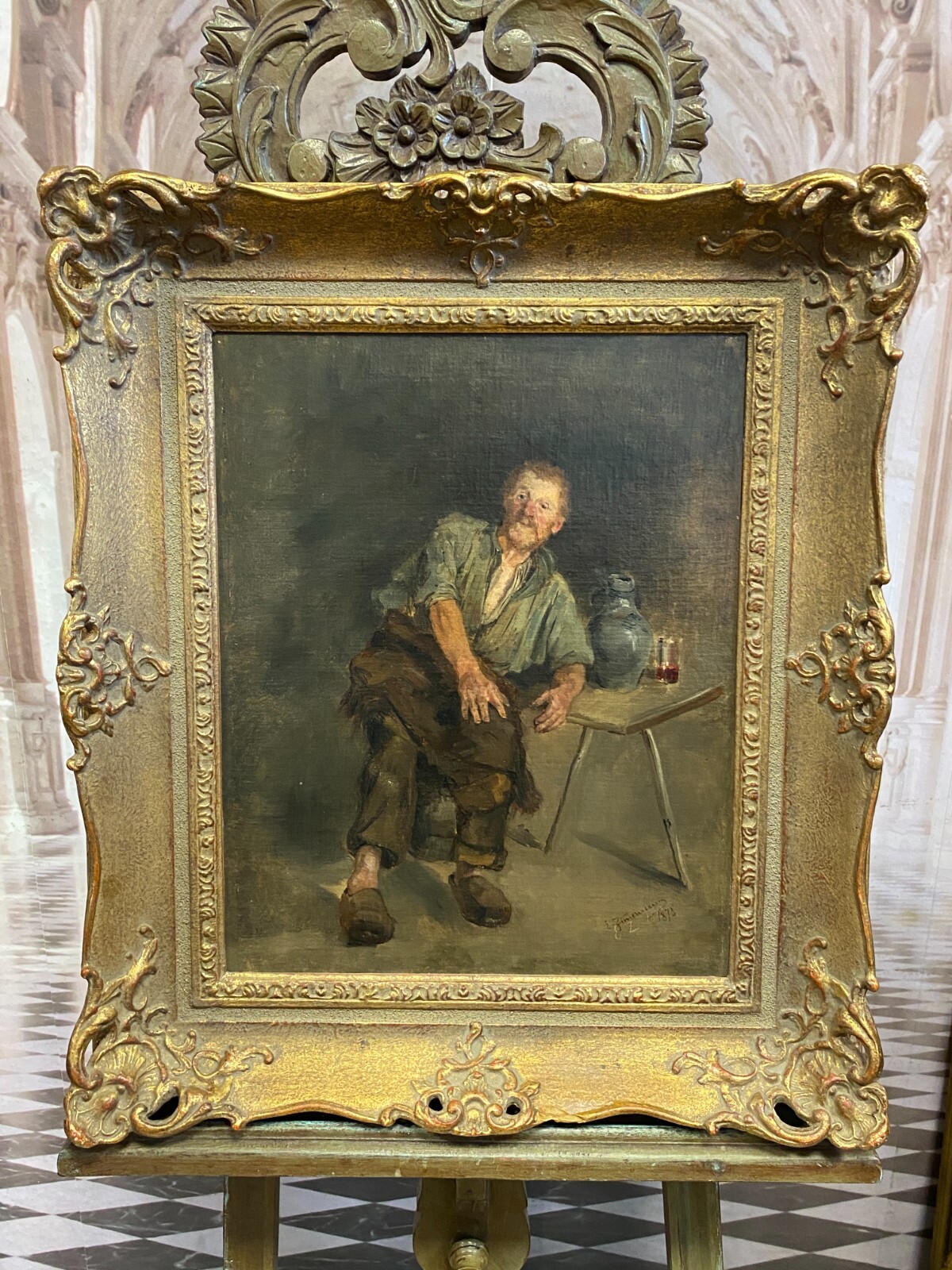 ÖLGEMÄLDE ZECHENDER BAUER MANN PORTRAIT VON ERNST ZIMMERMANN (1852-1901) GEMÄLDE