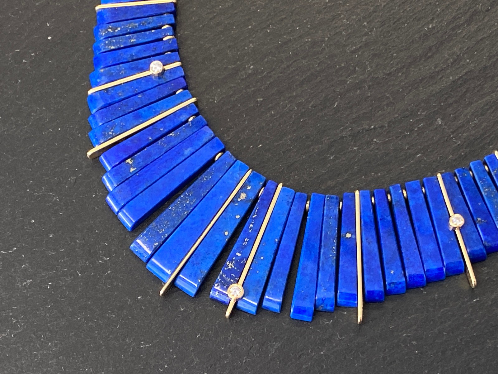 VINTAGE COLLIER GELBGOLD GOLD 14K 585 1970-er LAPISLAZULI LAPIS LAZULI DIAMANTEN – Bild 3