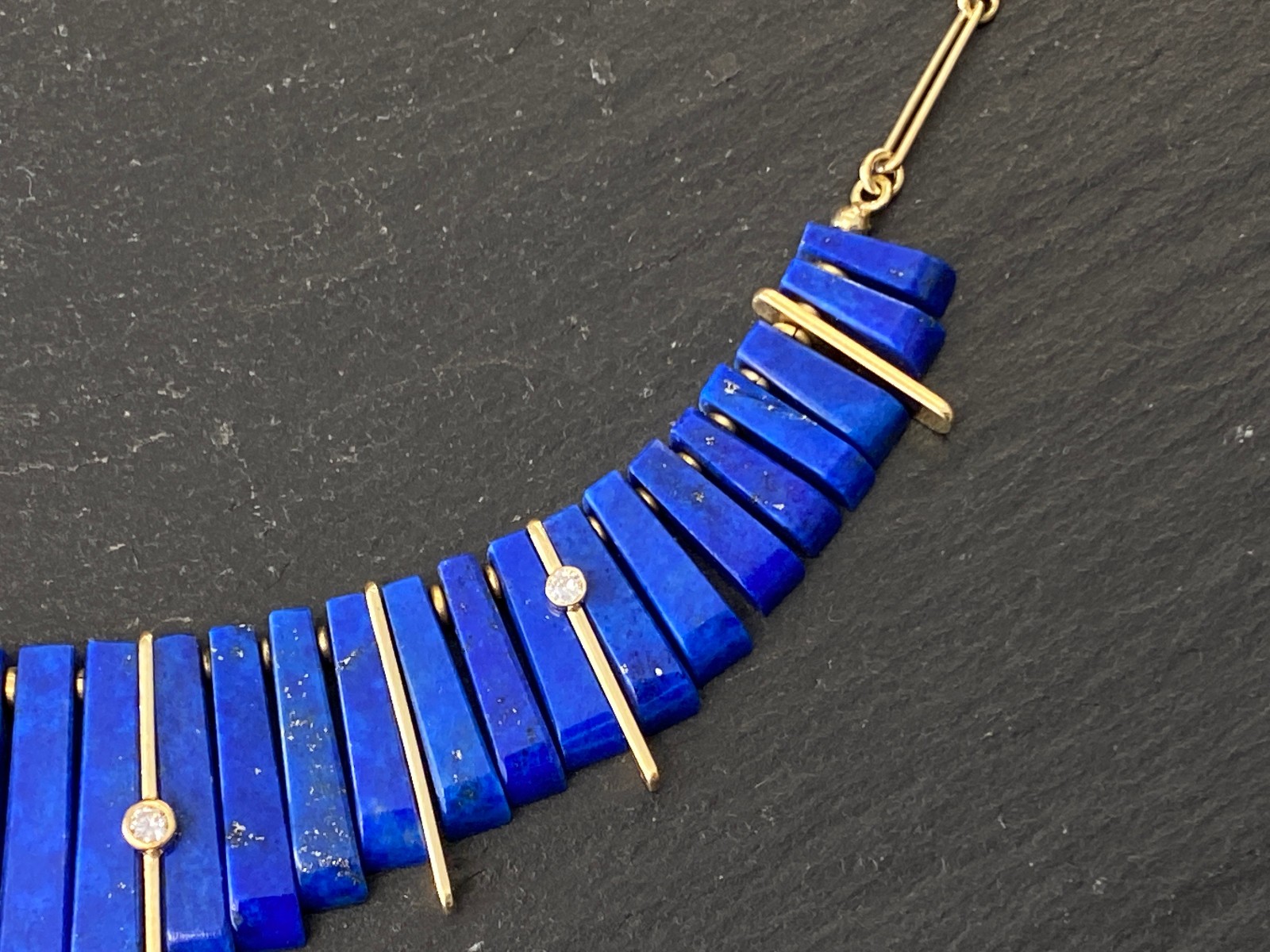VINTAGE COLLIER GELBGOLD GOLD 14K 585 1970-er LAPISLAZULI LAPIS LAZULI DIAMANTEN – Bild 4