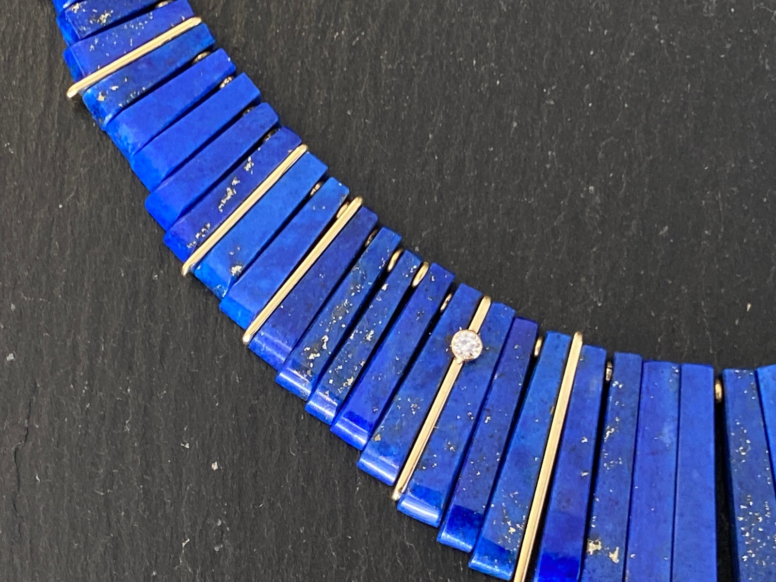 VINTAGE COLLIER GELBGOLD GOLD 14K 585 1970-er LAPISLAZULI LAPIS LAZULI DIAMANTEN – Bild 5