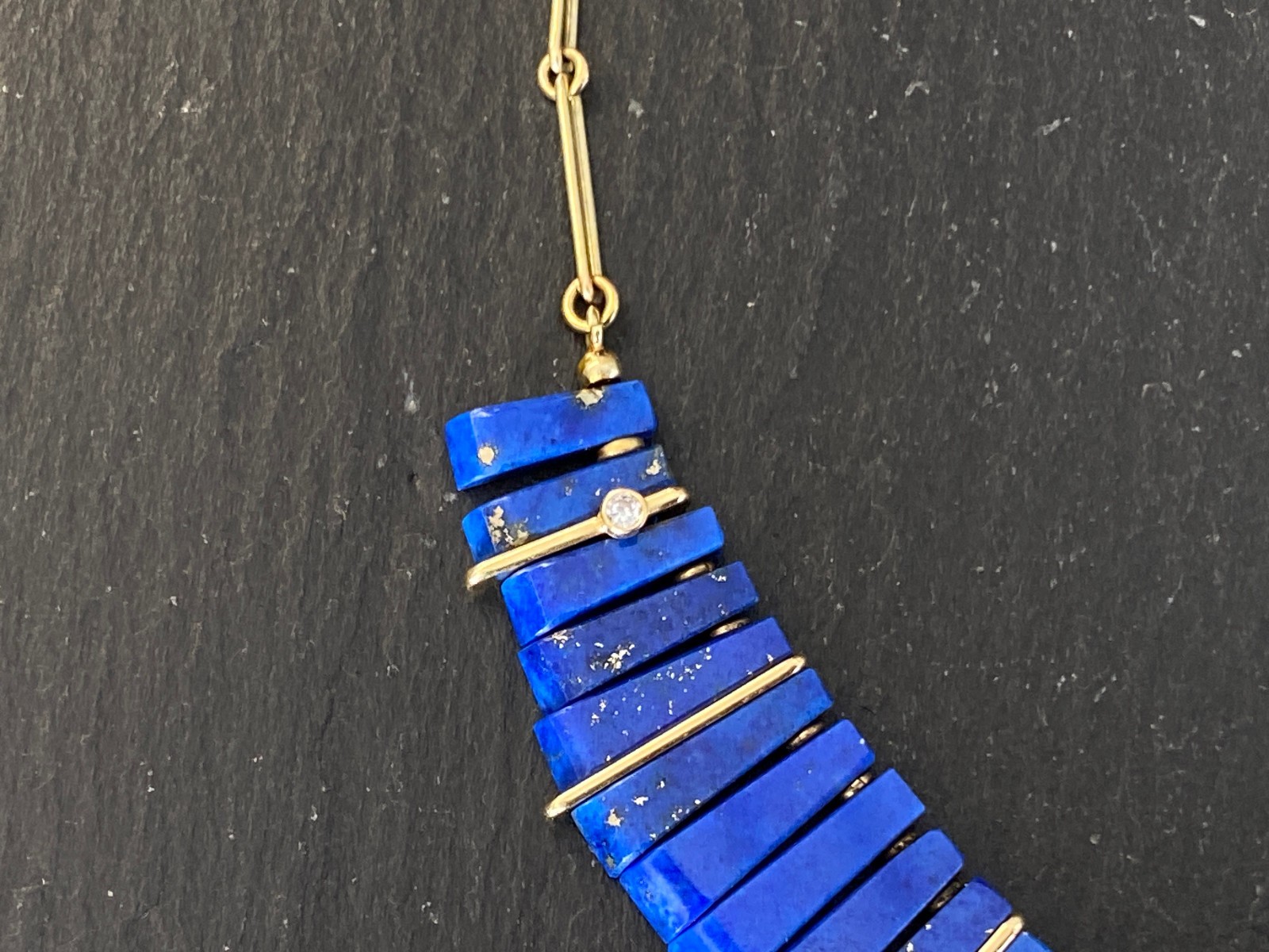 VINTAGE COLLIER GELBGOLD GOLD 14K 585 1970-er LAPISLAZULI LAPIS LAZULI DIAMANTEN – Bild 6