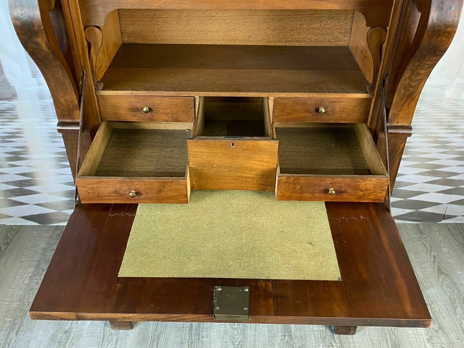EMPIRE SEKRETÄR BIEDERMEIER UM 1820 HOLZ MAHAGONI-FURNIERT SCHÖNES INNENLEBEN – Bild 11