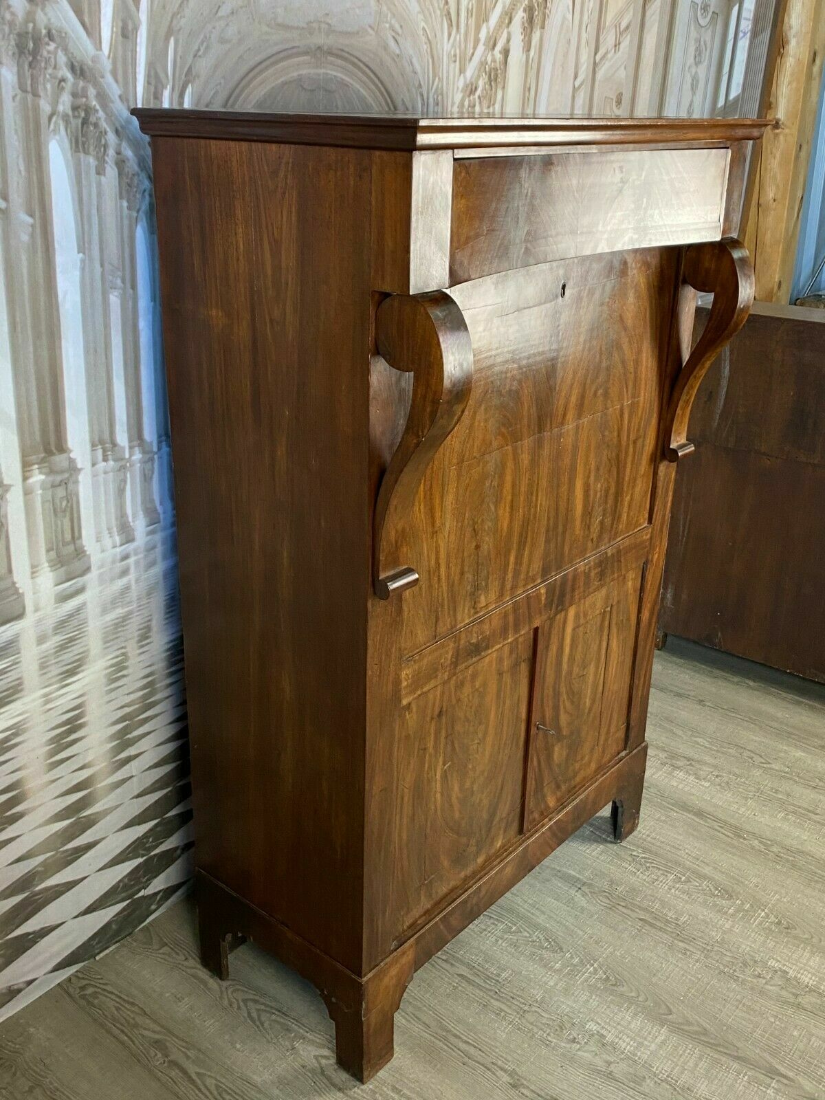 EMPIRE SEKRETÄR BIEDERMEIER UM 1820 HOLZ MAHAGONI-FURNIERT SCHÖNES INNENLEBEN – Bild 3