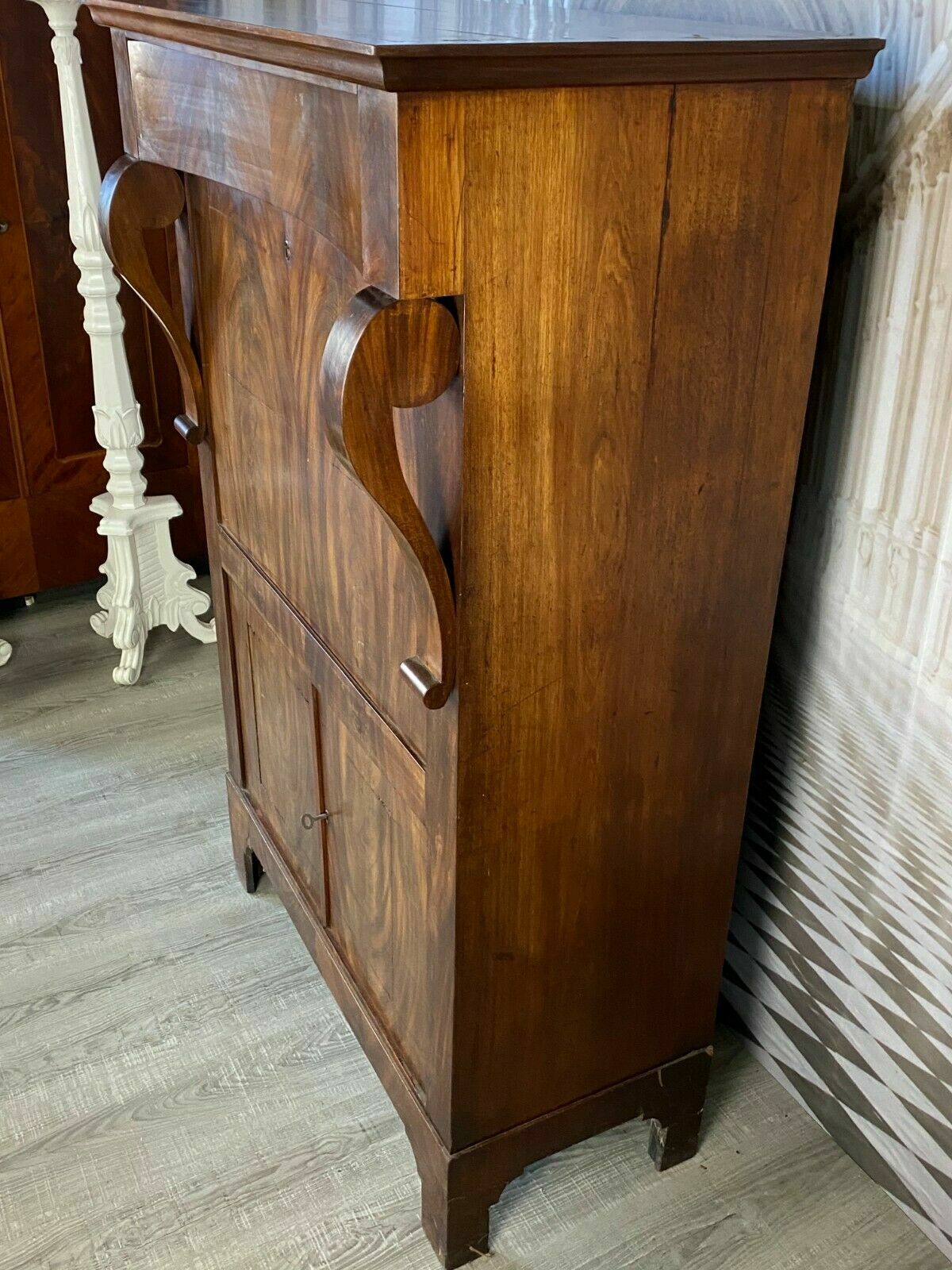 EMPIRE SEKRETÄR BIEDERMEIER UM 1820 HOLZ MAHAGONI-FURNIERT SCHÖNES INNENLEBEN – Bild 8