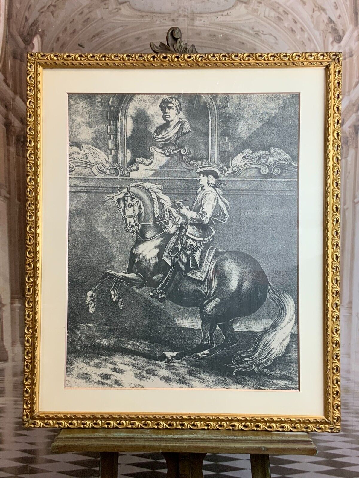 GROSSER DRUCK NACH EINER WAND TAPISSERIE BAROCK REITER AUF PFERD GUT GERAHMT
