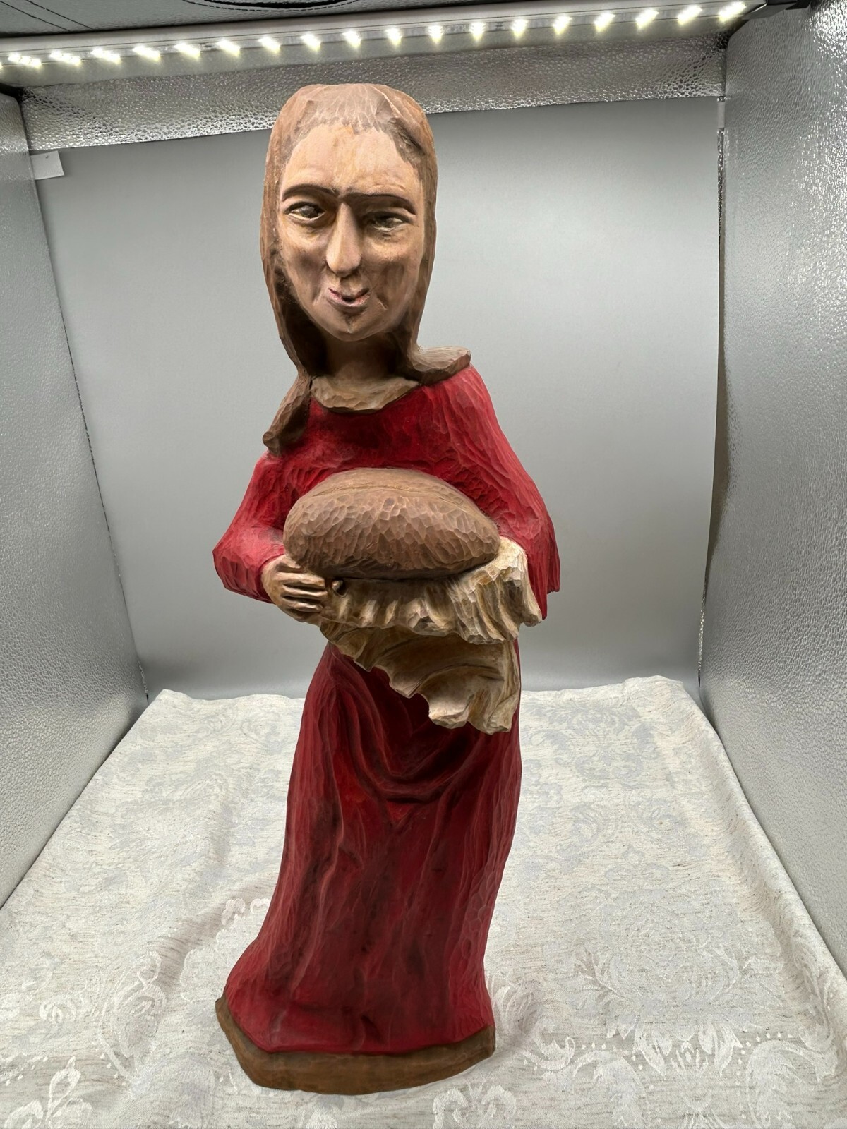 51cm GROSSE HEILIGE ELISABETH HEILIGENFIGUR AUS HOLZ HANDGESCHNITZT UND GEFASST – Bild 3