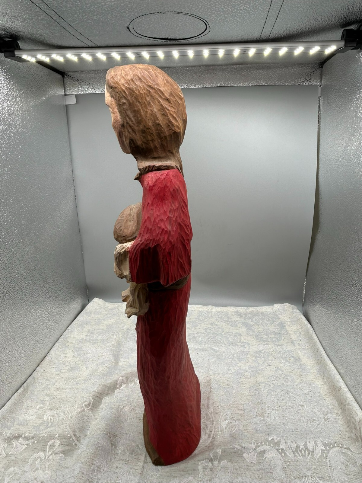 51cm GROSSE HEILIGE ELISABETH HEILIGENFIGUR AUS HOLZ HANDGESCHNITZT UND GEFASST – Bild 4