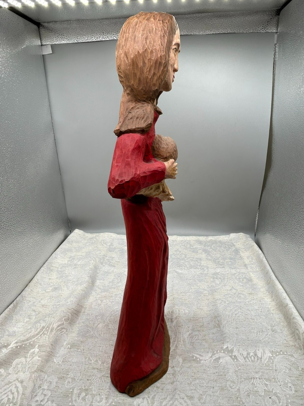 51cm GROSSE HEILIGE ELISABETH HEILIGENFIGUR AUS HOLZ HANDGESCHNITZT UND GEFASST – Bild 6