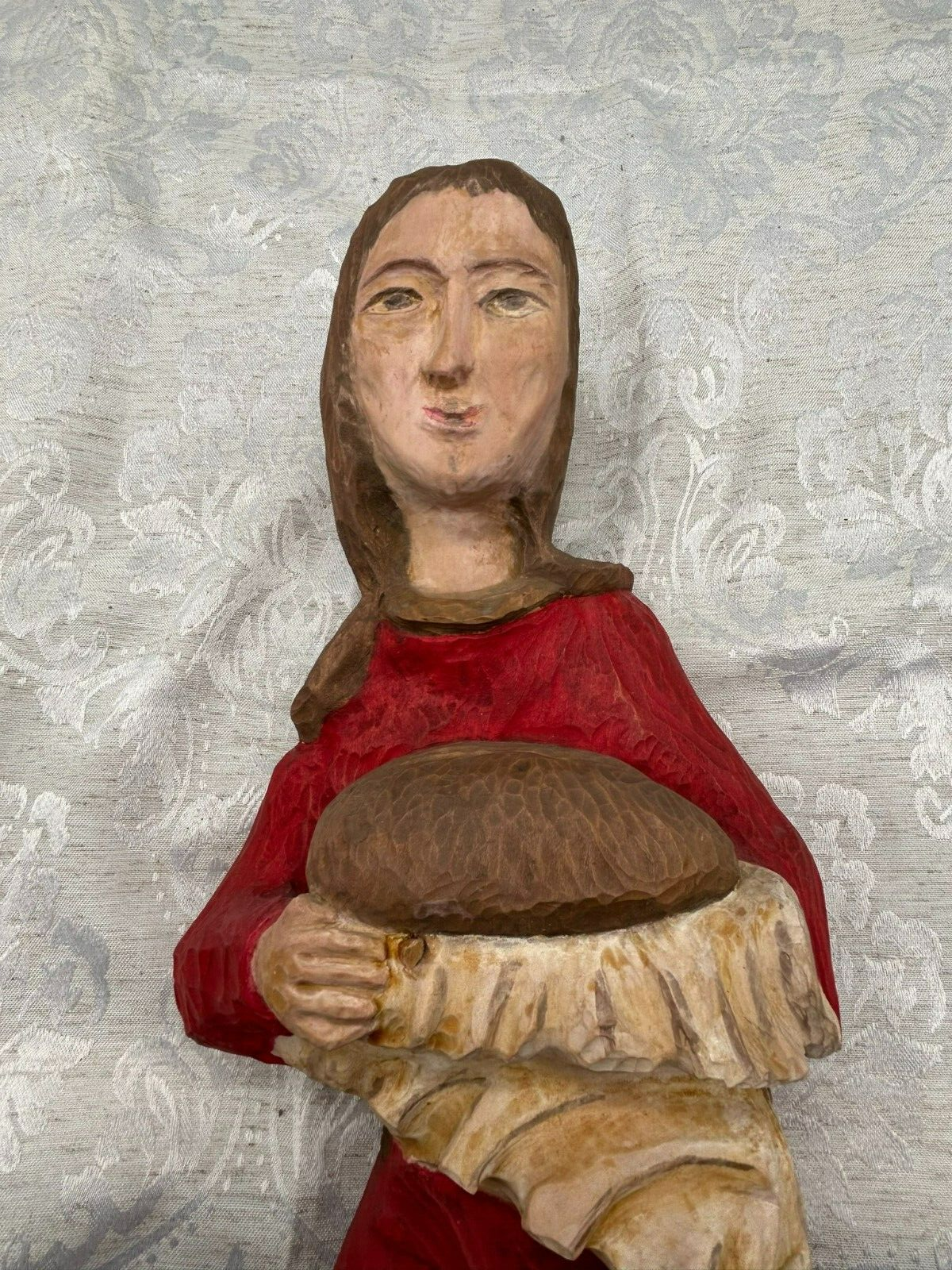 51cm GROSSE HEILIGE ELISABETH HEILIGENFIGUR AUS HOLZ HANDGESCHNITZT UND GEFASST