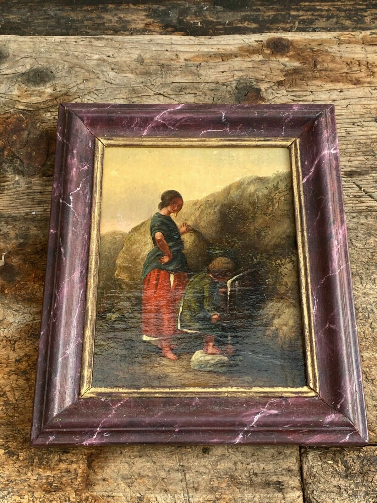 ÖLGEMÄLDE FRAU MIT MÄDCHEN THOMAS KENT PELHAM ATTR. GEMÄLDE ÖL AUF LEINWAND – Bild 3