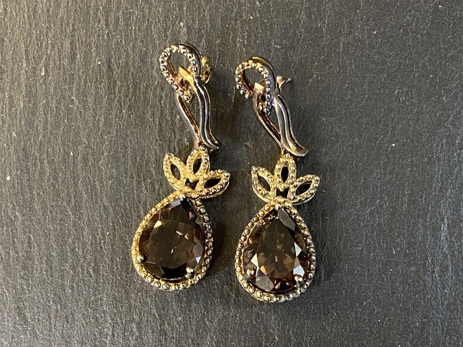 OHRHÄNGER RAUCHQUARZ 925 STERLING SILBER TROPFENSCHLIFF TROPFEN VERGOLDET – Bild 16