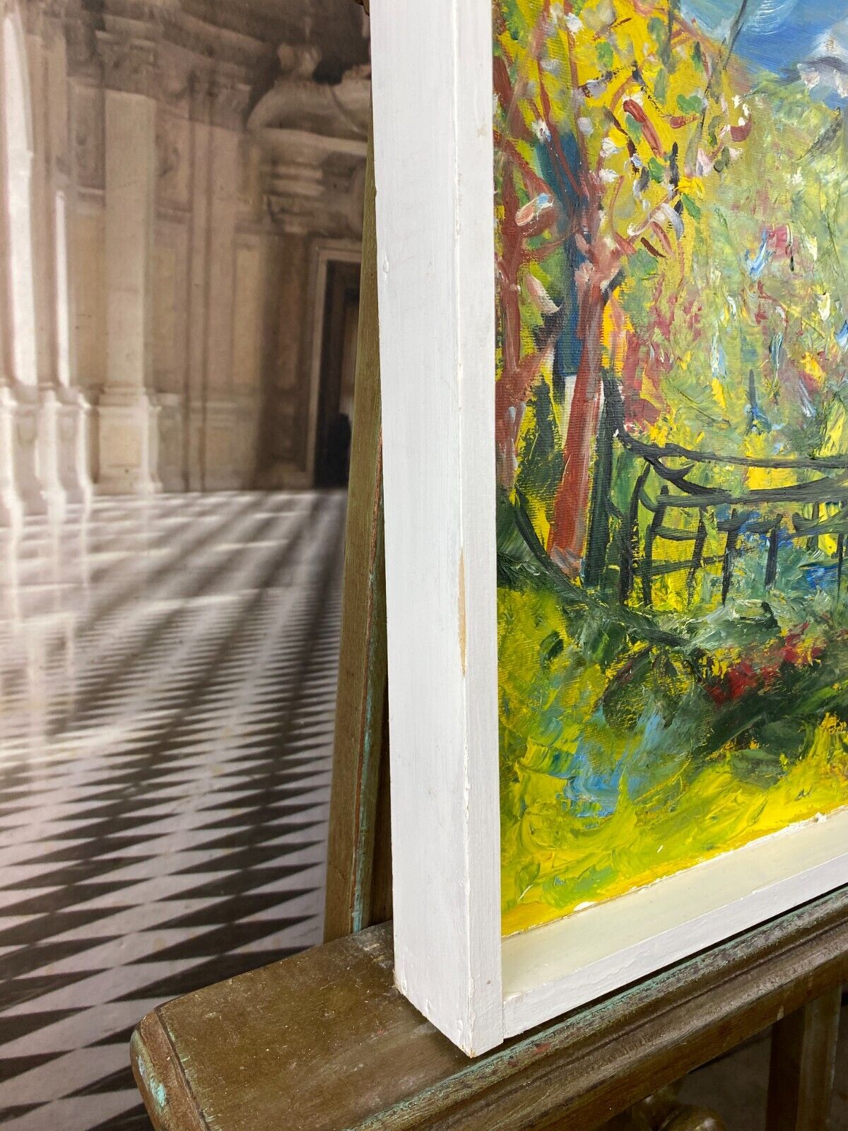 MODERNES BUNTES ÖLGEMÄLDE HAUS MIT BLUMENGARTEN SIGNIERT GERAHMT – Bild 17