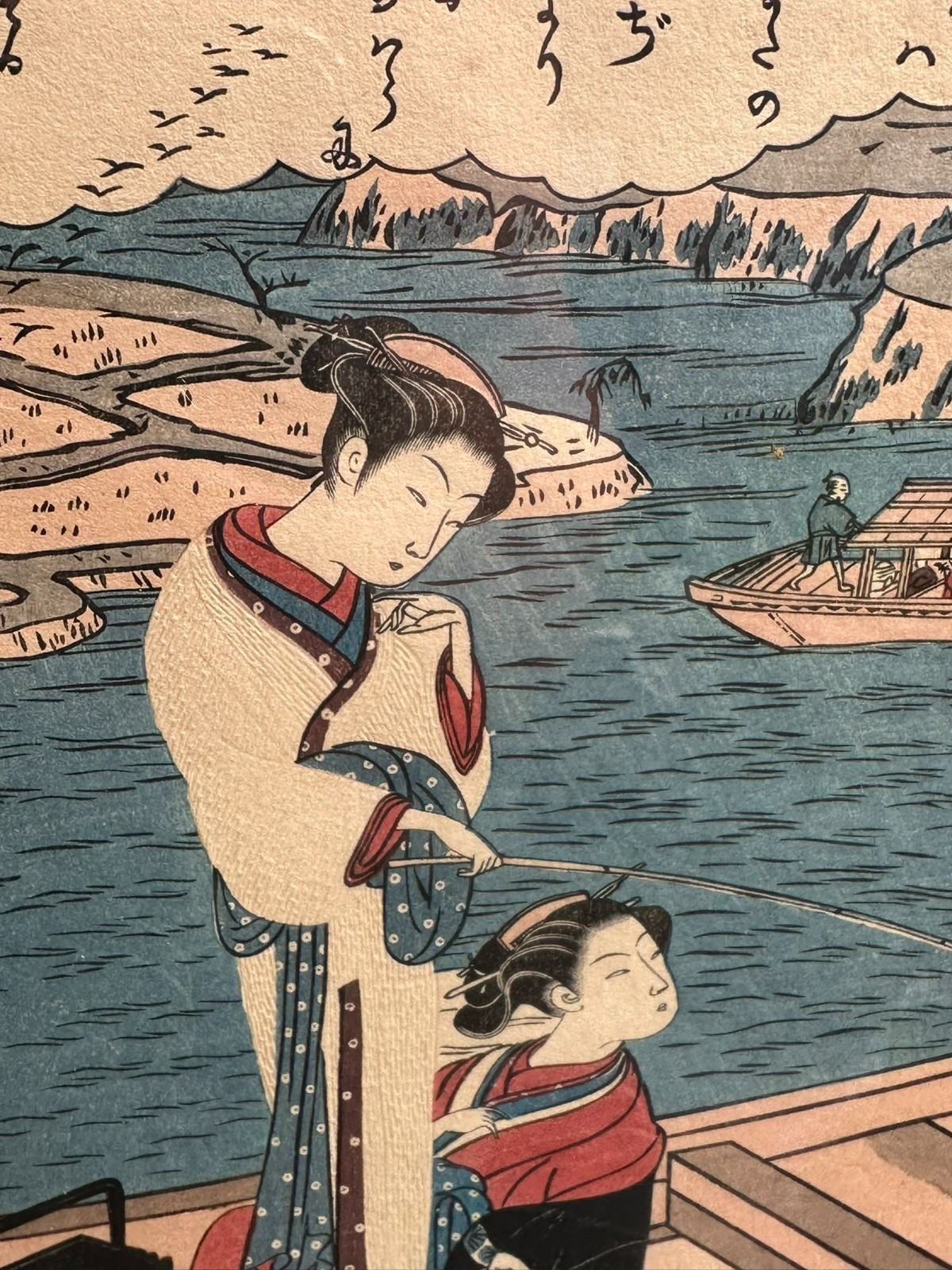 ANTIKES AQUARELL JAPAN PERSONEN IM BOOT – Bild 6