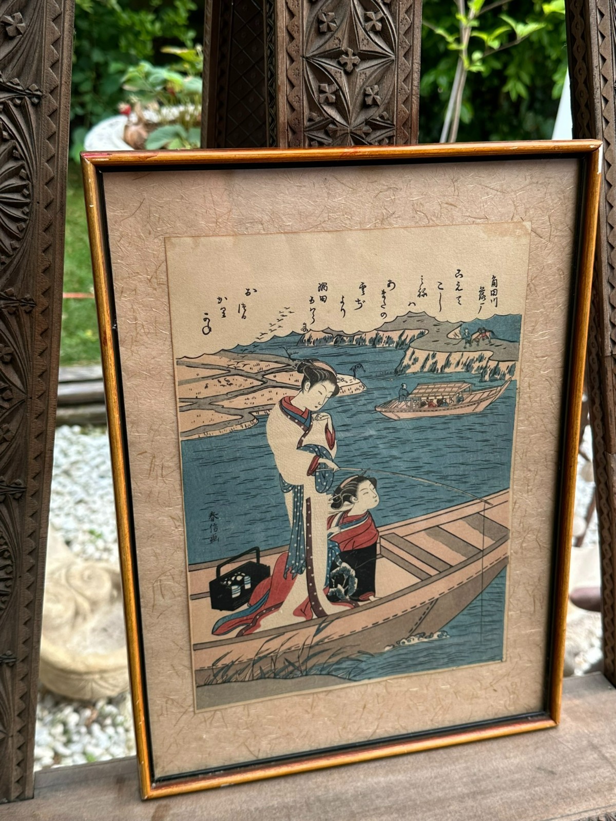 ANTIKES AQUARELL JAPAN PERSONEN IM BOOT – Bild 10
