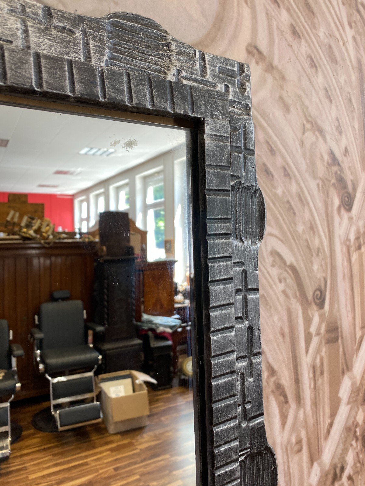 VINTAGE WANDSPIEGEL SPIEGEL AUS METALL MASSIV GEARBEITET UND SEHR SCHWER – Bild 4