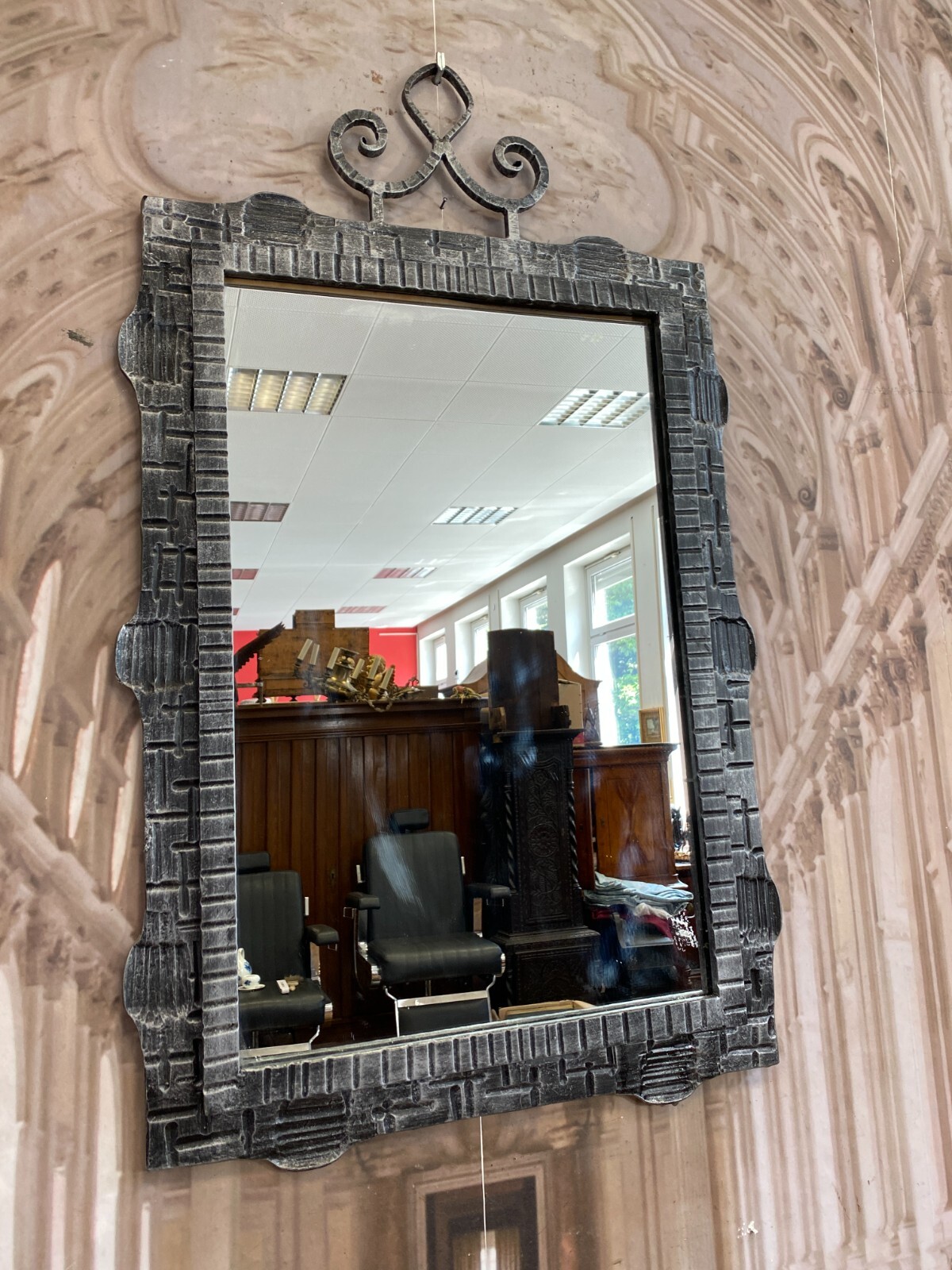 VINTAGE WANDSPIEGEL SPIEGEL AUS METALL MASSIV GEARBEITET UND SEHR SCHWER