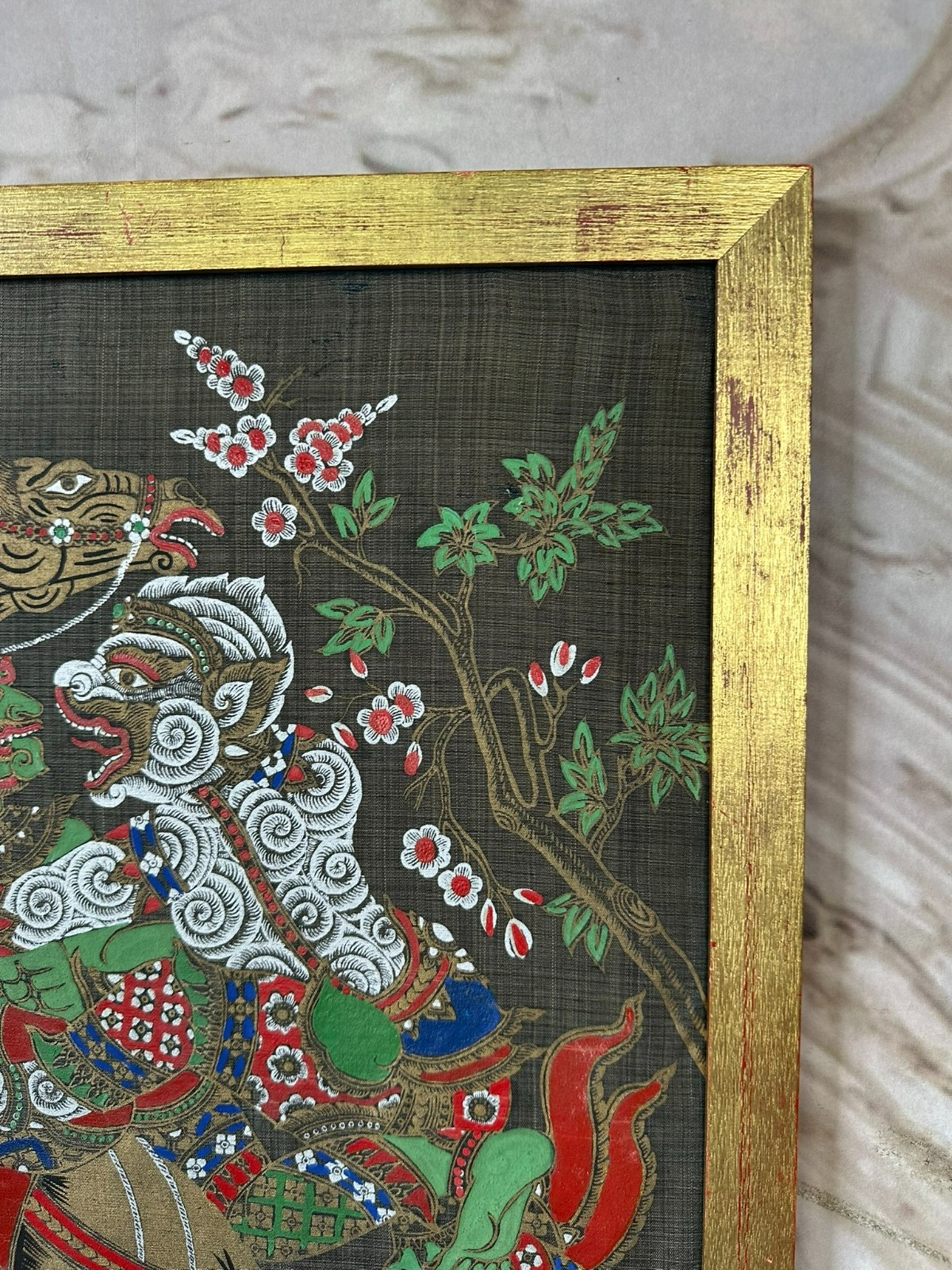 INDONESISCHE MALEREI AUF STOFF SEHR GUT GERAHMT FABELWESEN GOTTHEIT – Bild 8