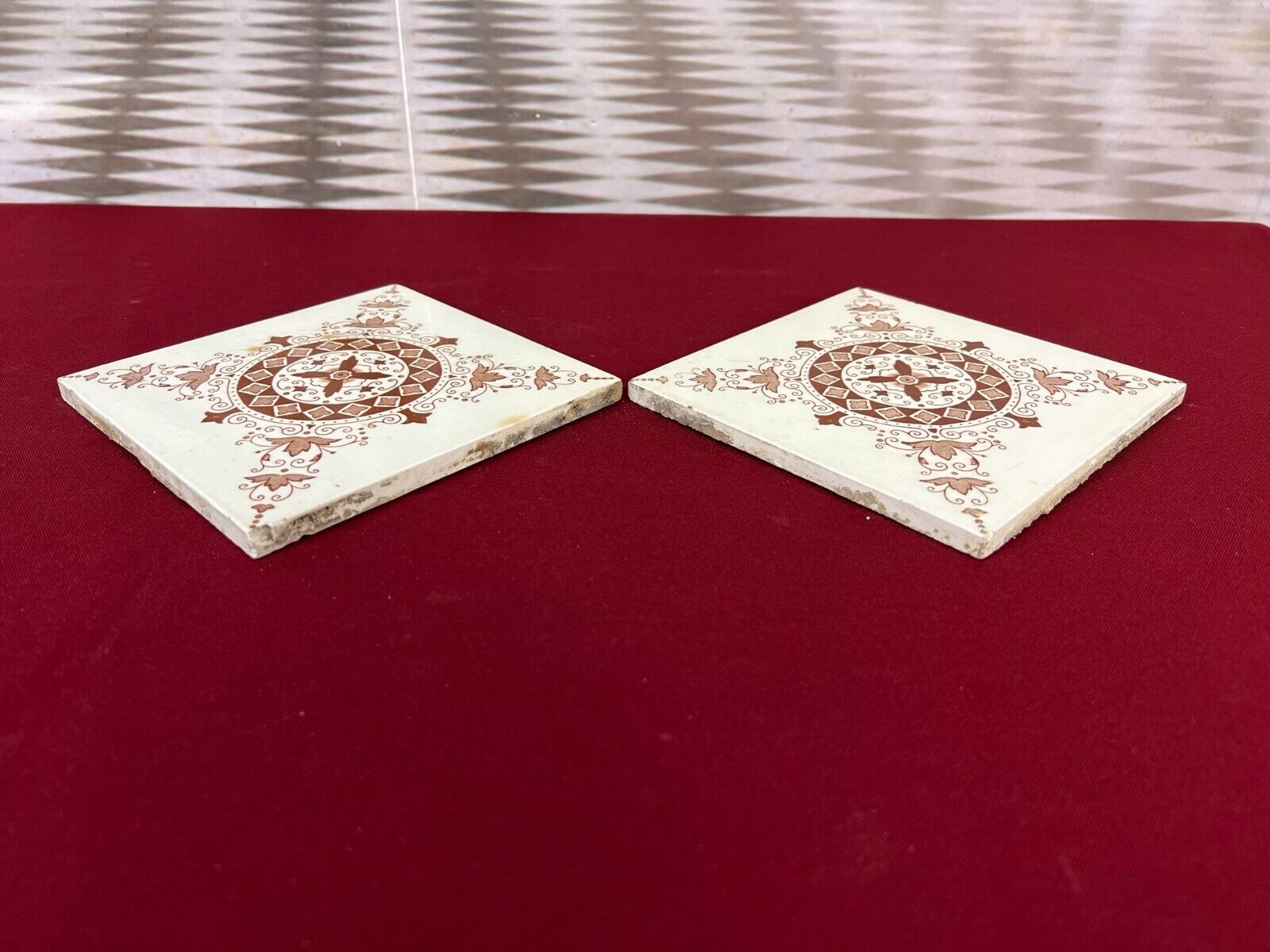 ANTIKE JUGENDSTIL FLIESEN 9 STÜCK SET KACHELN UM 1910 15x15cm AUS KERAMIK – Bild 3