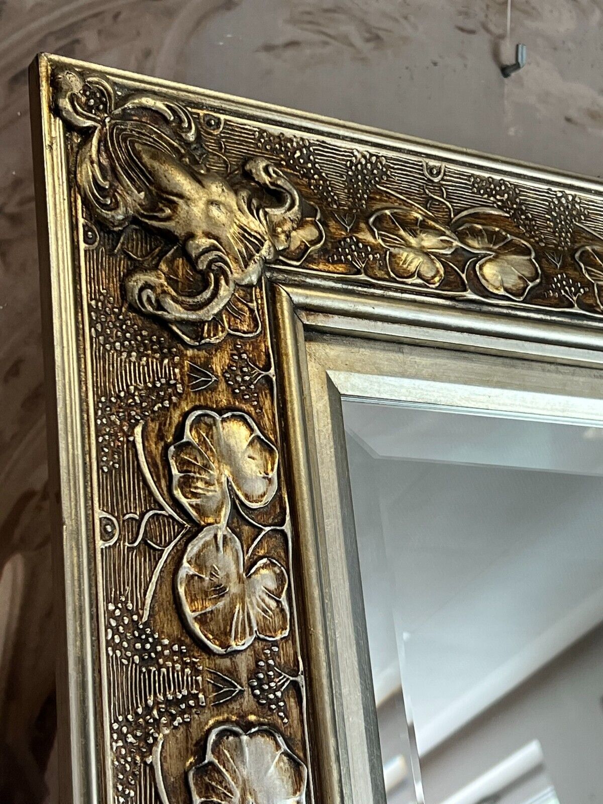 GROSSER WANDSPIEGEL SPIEGEL SILBER JUGENDSTIL STIL RAHMEN FACETTIERTES GLAS – Bild 12