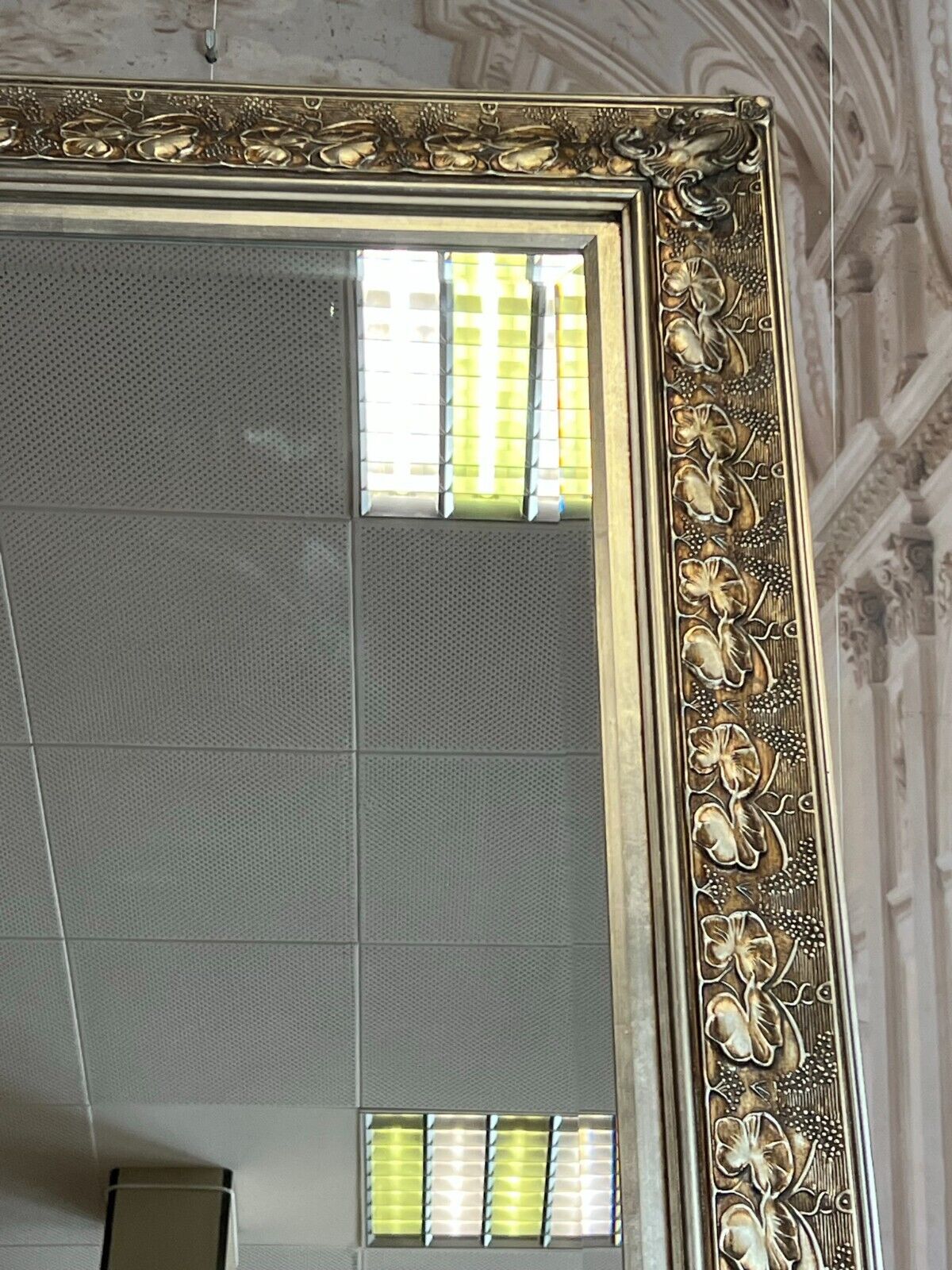 GROSSER WANDSPIEGEL SPIEGEL SILBER JUGENDSTIL STIL RAHMEN FACETTIERTES GLAS – Bild 3