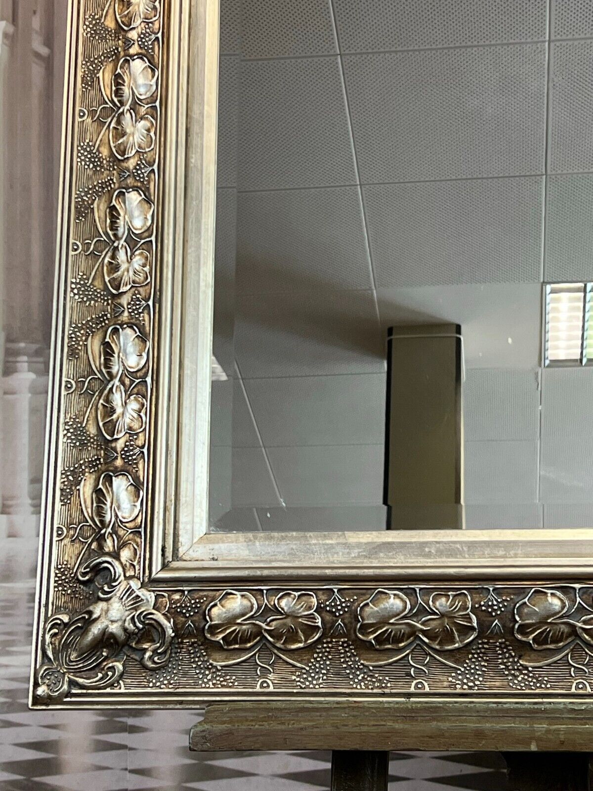 GROSSER WANDSPIEGEL SPIEGEL SILBER JUGENDSTIL STIL RAHMEN FACETTIERTES GLAS – Bild 7