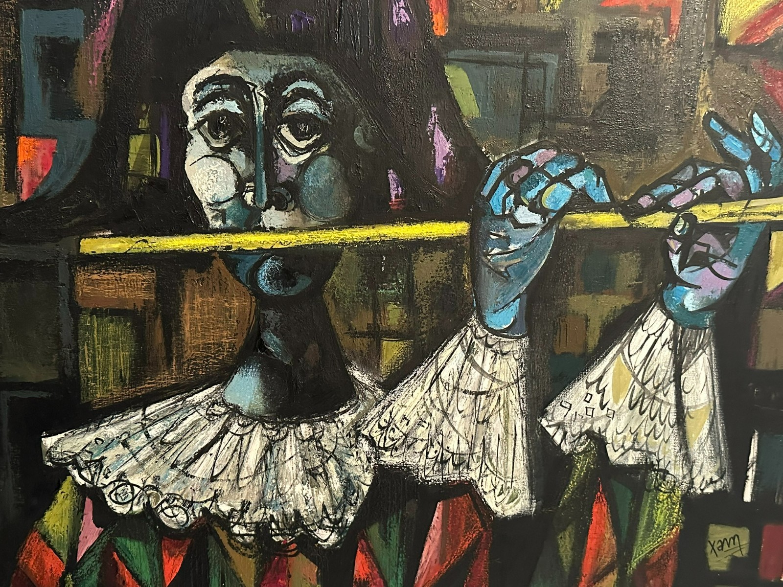 XAM Pedro QUETGLAS FERRER (1915-2001) ÖLGEMÄLDE FLÖTE SPIELENDE HARLEQUINE