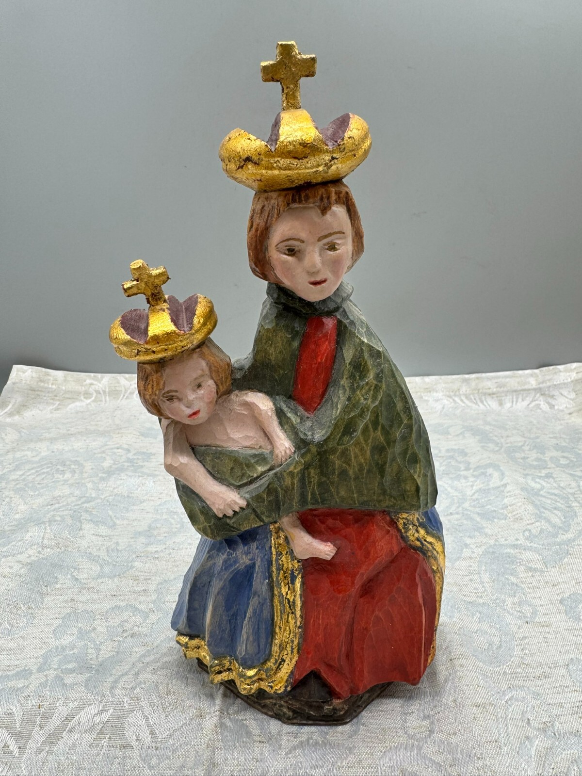 ALTE VINTAGE HEILIGENFIGUR 24,5cm MADONNA MARIA MIT KIND NACH ANTIKEM ORIGINAL