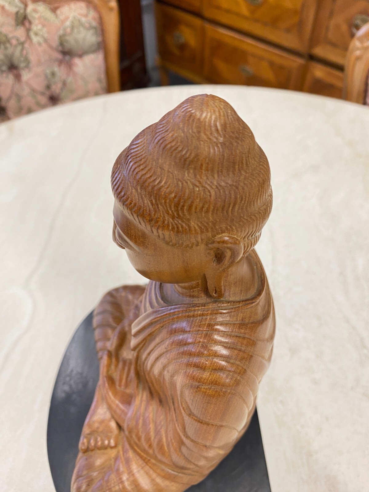 CHINA SKULPTUR AUS HOLZ BUDDHA AUF PODEST 28cm HOCH – Bild 11