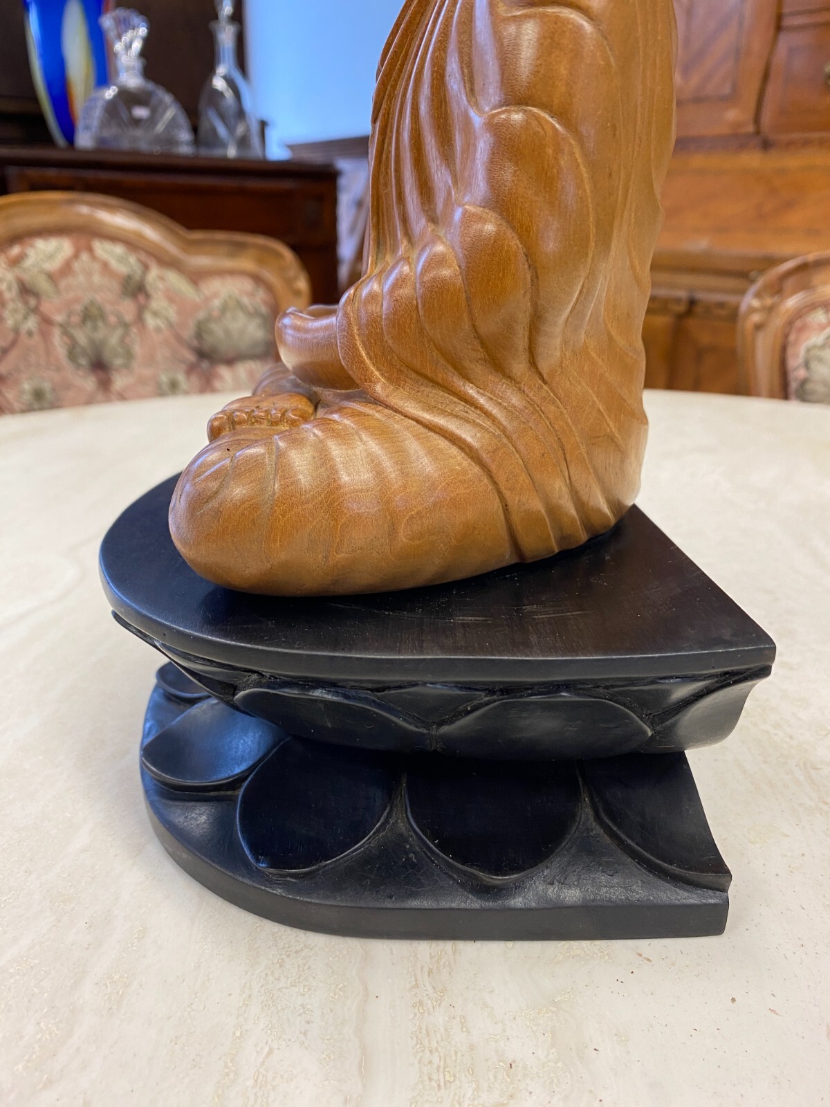 CHINA SKULPTUR AUS HOLZ BUDDHA AUF PODEST 28cm HOCH – Bild 12