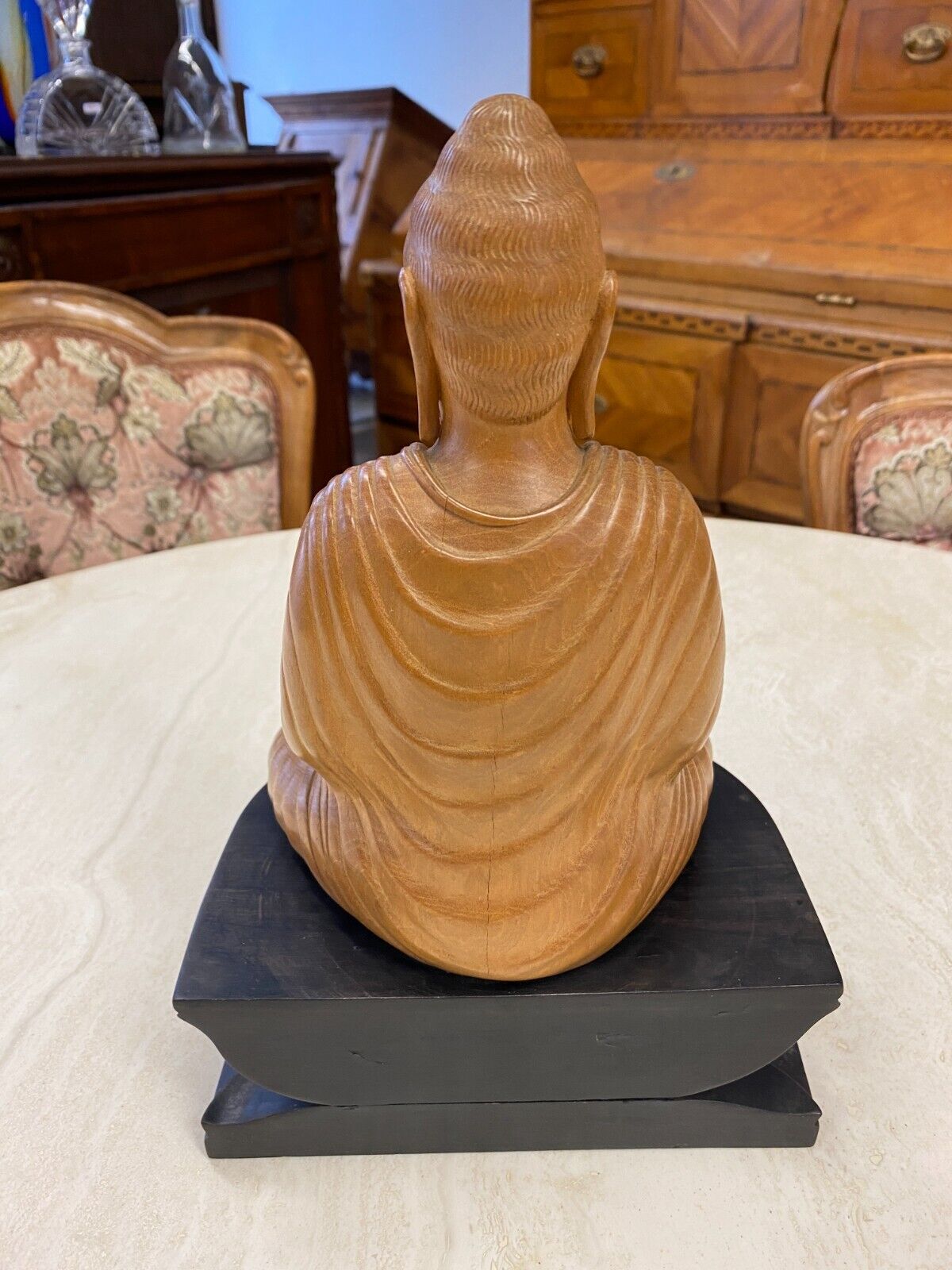 CHINA SKULPTUR AUS HOLZ BUDDHA AUF PODEST 28cm HOCH – Bild 13