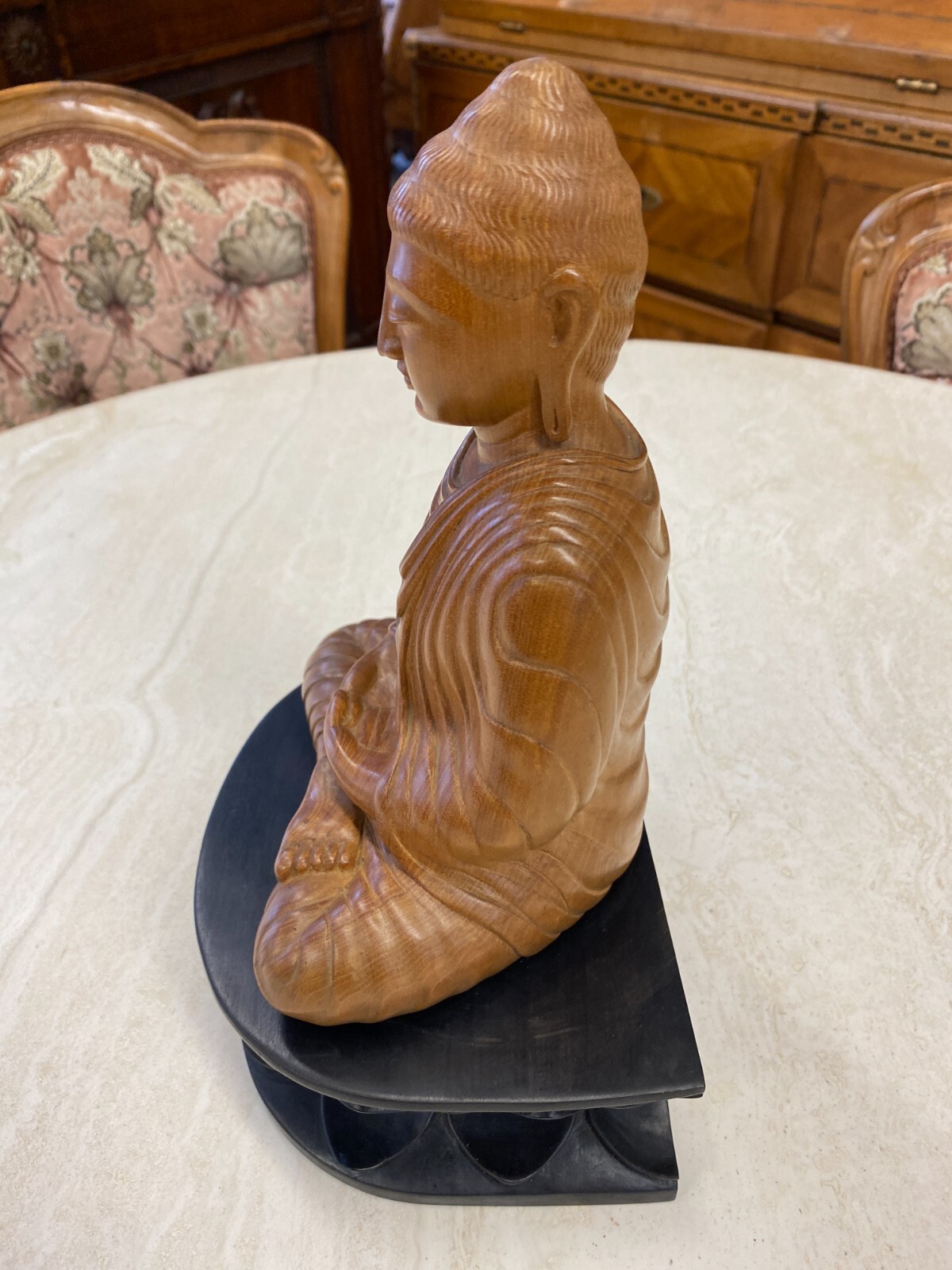 CHINA SKULPTUR AUS HOLZ BUDDHA AUF PODEST 28cm HOCH – Bild 10